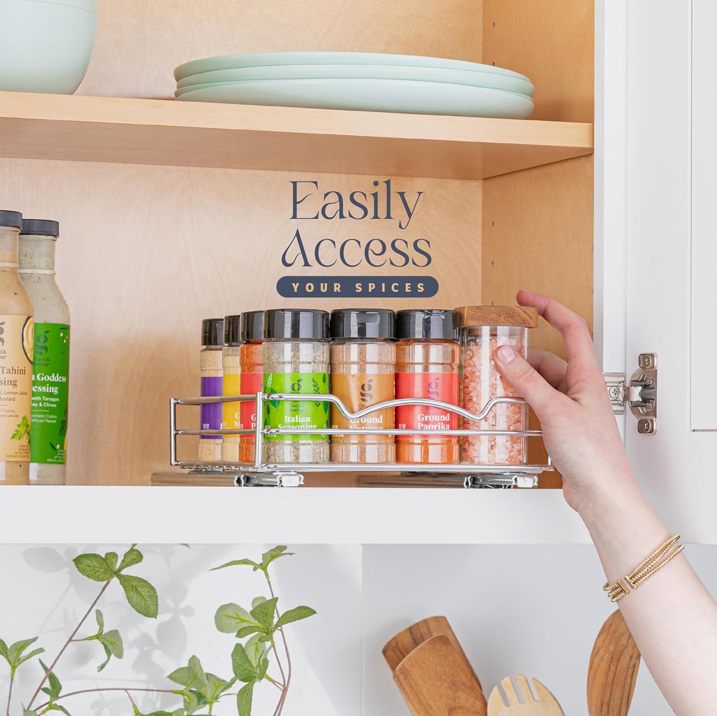 Pull Out Cabinet Organizer for Spices, Cans - Heavy Duty with Lifetime Limited Warranty- Pull Out Spice Rack- Cabinet Pull Out Shelf for Cans,Dishes, Etc, 8-3/8"W x 10-3/8"D x 2-1/8H, Chrome