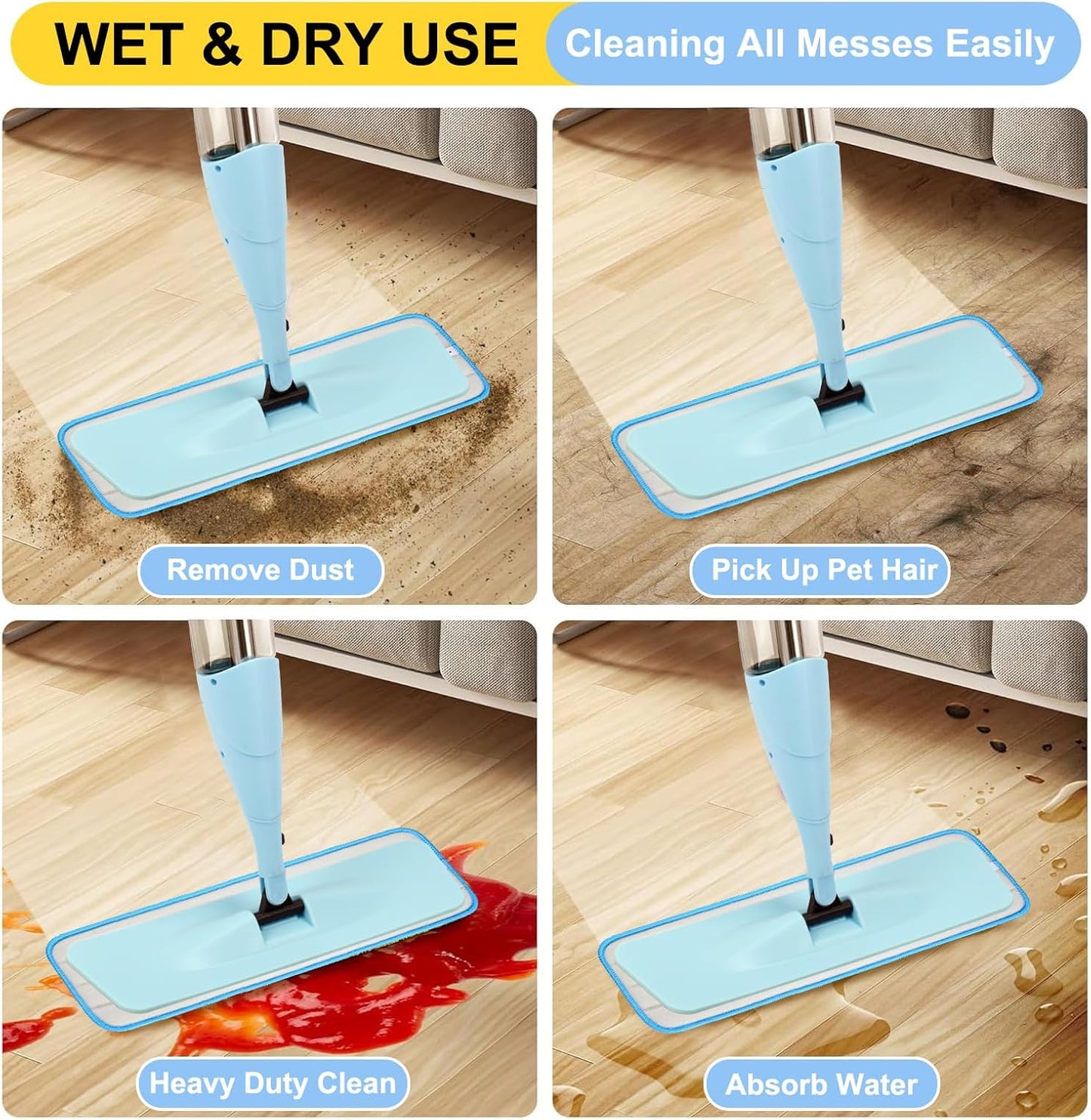 8 Pack 16.5 inch Reusable Mop Pads Microfiber Spray Mop Replacement Heads for Wet/Dry Mops Compatible with Bona Floor Care System
