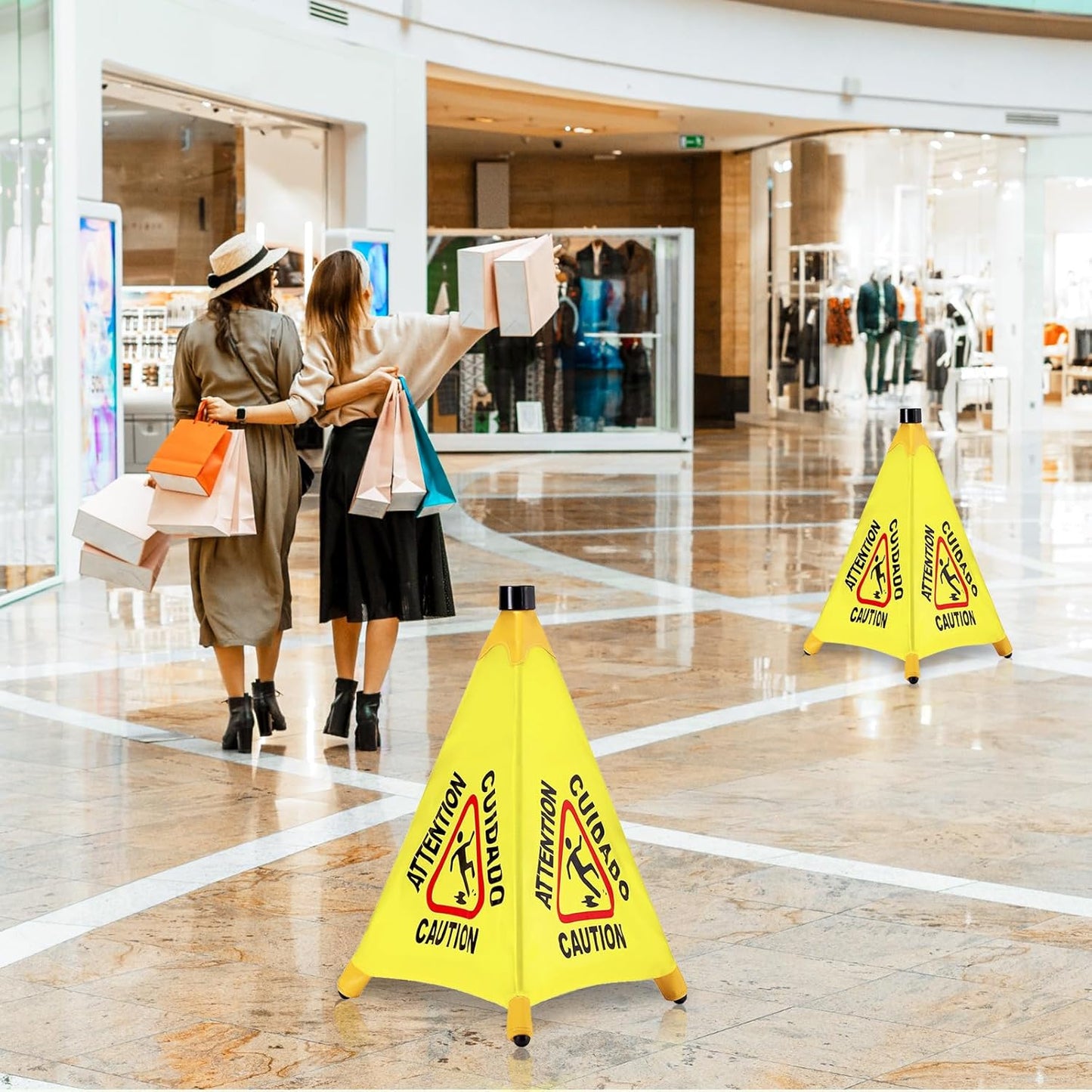 6 Pcs Pop up Wet Floor Sign with Storage Tube 20 Inch Wet Safety Signs Commercial Caution Safety Cone Pop up Caution Sign for Commercial Stores Grocery Restaurant Restroom Office Use