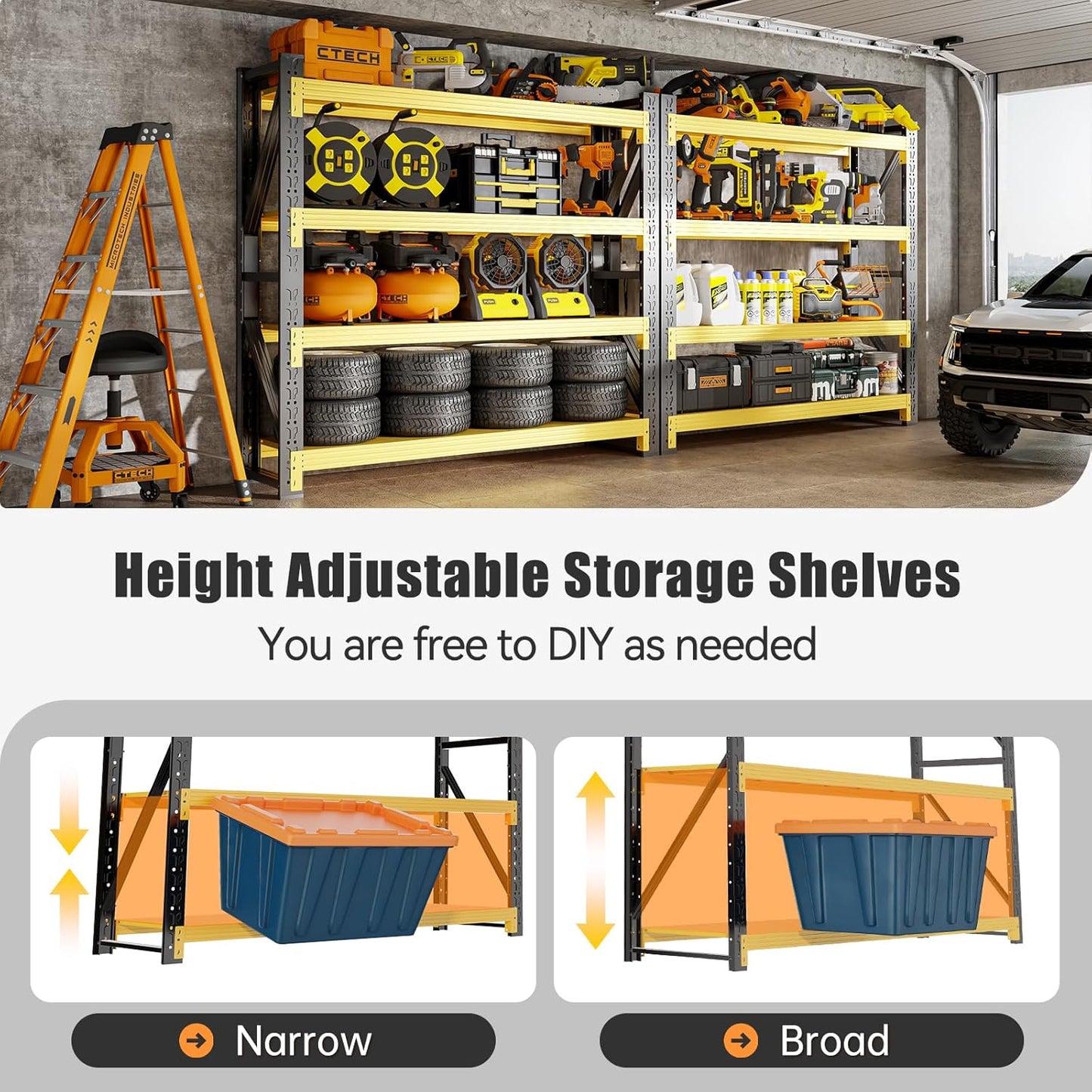 4000LBS Storage Shelves Heavy Duty, 48" W Metal Garage Shelving Units, 4 Tier Adjustable Shelf, Garage Storage Shelves Rack, Industrial Shelving for Warehouse, Basement,48" W x 20" D x 79" H