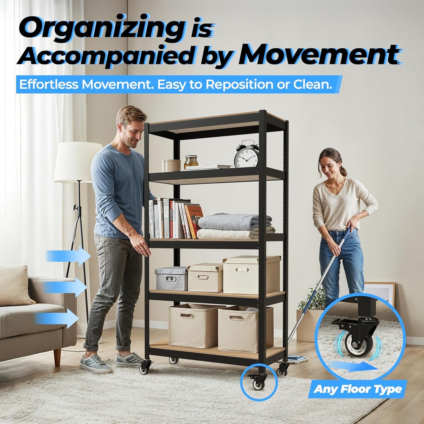 HOMEDANT House 5-Tier Metal Rolling Cart Shelf Rack Casters Heavy Duty Wheel Shelving Unit Adjustable Utility Storage Shelves Organizer Shelf Kitchen Garage 36.2" W x 16.5" D x 69.5" H 10Pack