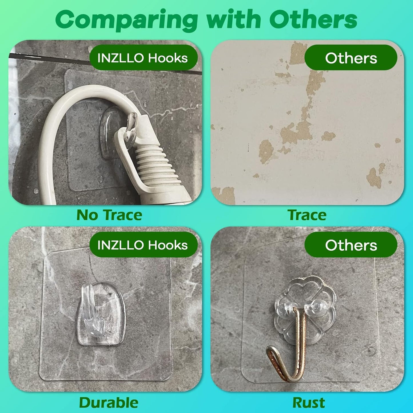 Adhesive Hooks, Heavy Duty Utility Hooks 20 lb(Max) Waterproof and Oilproof Removable, Clear Seamless Hooks Reusable Wall Hook for Kitchen Bathroom Bedroom Office - 10 Pack