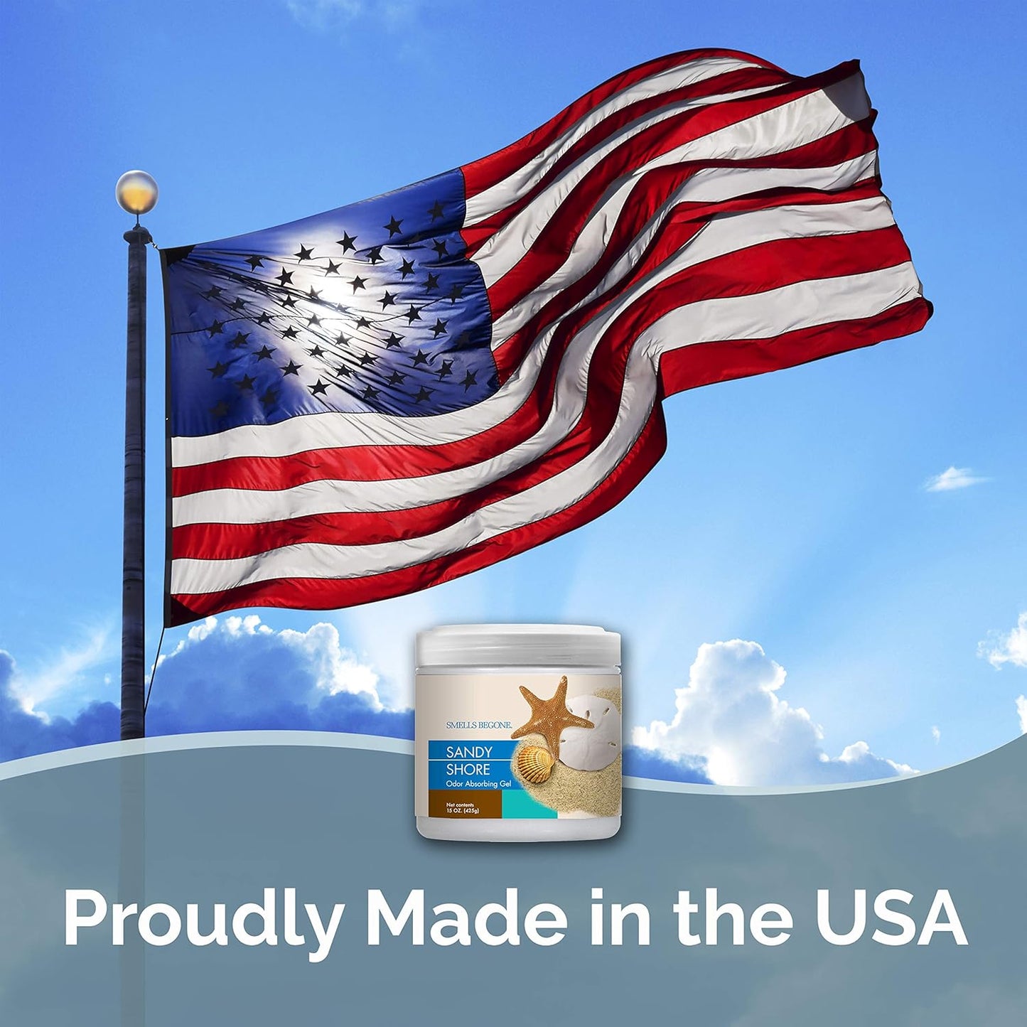 SMELLS BEGONE Air Freshener Odor Absorber Gel - 15 oz, Pack of 2 - Absorbs and Eliminates Odor in Pet Areas, Bathrooms, Cars, & Boats - Made with Essential Oils - Sandy Shore Scent