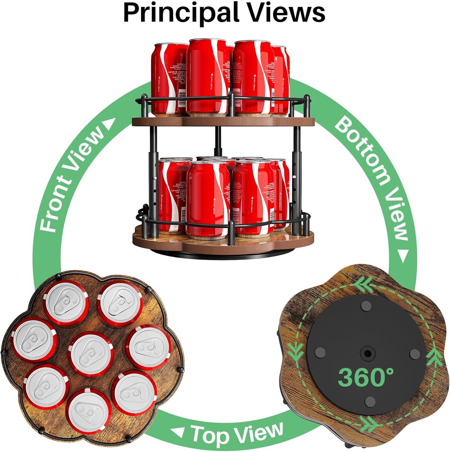 Lazy Susan Spice Rack Organization for Cabinet - 2 Tier Adjustable Height Lazy Turntable Spice Organizer for Kitchen Countertop & Pantry, Wood 10 Inch Seasoning Storage, Black