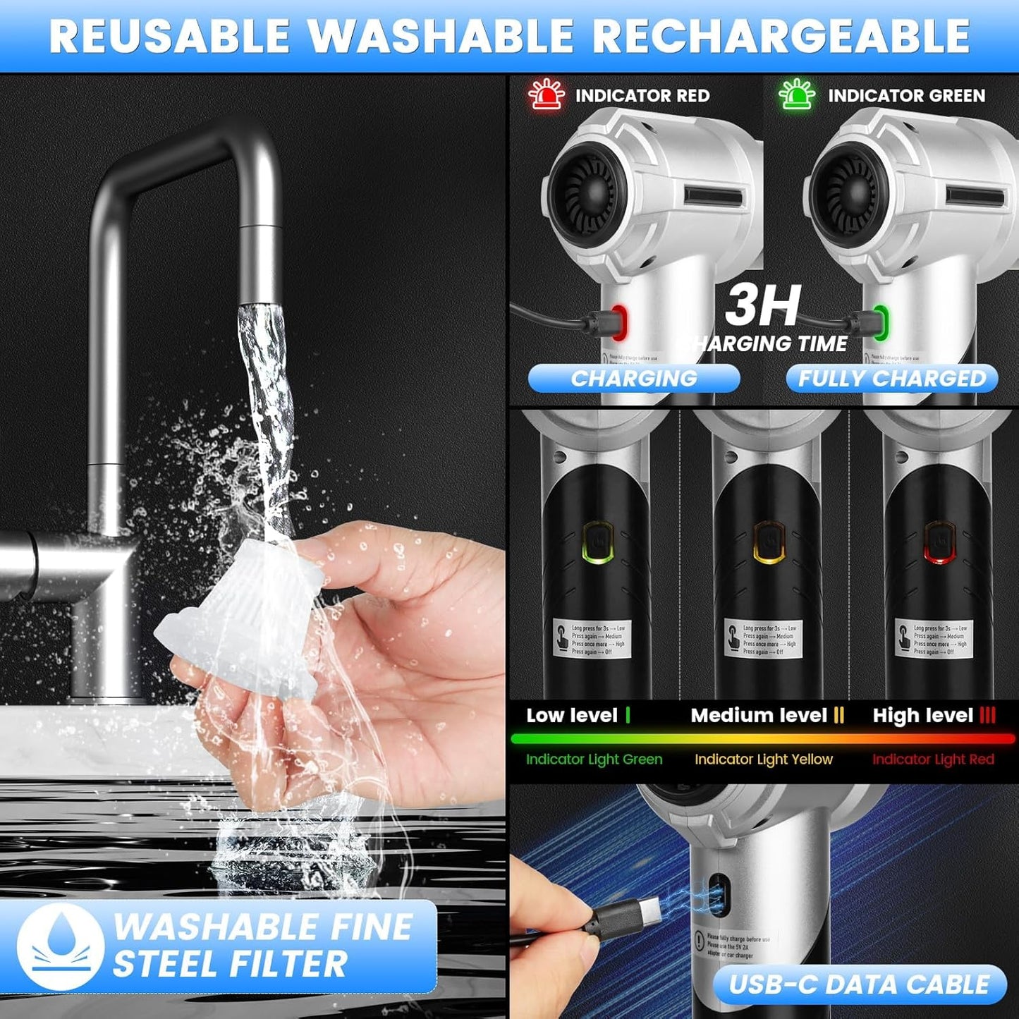 Arify Pro Car Vacuum Portable Cordless with 18000PA Super Suction, 4 in 1 Portable Air Blower/Car Vacuum 90°Foldable Handheld Rechargeable Brushless Motor for Home, PC