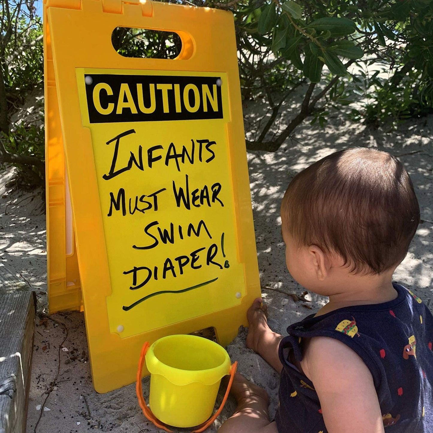 SmartSign - SF-0127-FB-25x12-DE Caution Blank Write-On Folding Floor Sign With Dry Erase Finish By | 25" x 12" Plastic