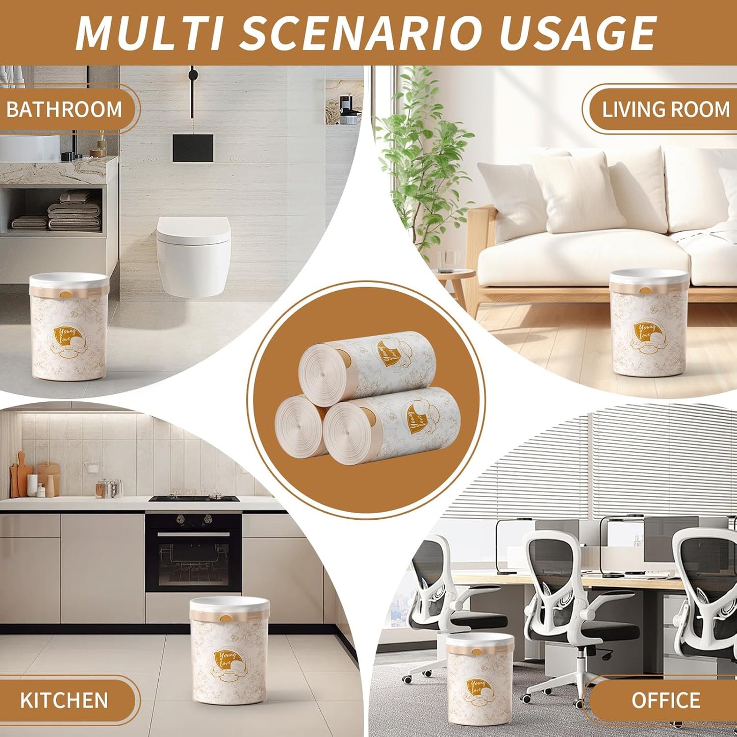 VOK 13 Gallon Trash Bags with Lemon Print & Drawstring, Tear-Resistant Tall Kitchen Garbage Bags, Heavy-Duty Kitchen Trash Bags for Home, 50 Counts