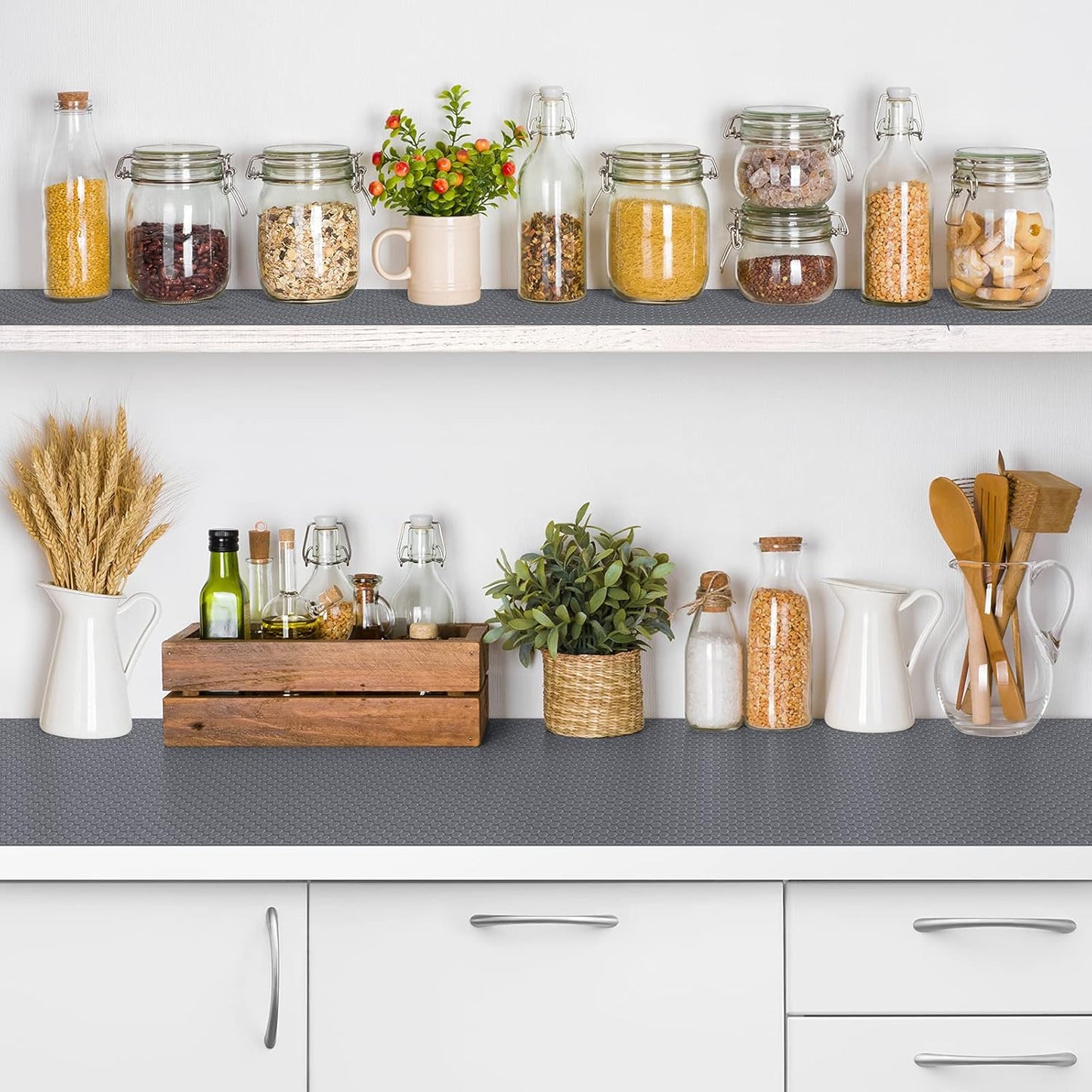 Shelf Liners for Kitchen Cabinets Non-Slip Drawer Liner Non Adhesive Cupboard Mat EVA Material Refrigerator Mats Fridge Liner Washable for Shoerack, Storage and Desks 17.3 x 393.7 Inches