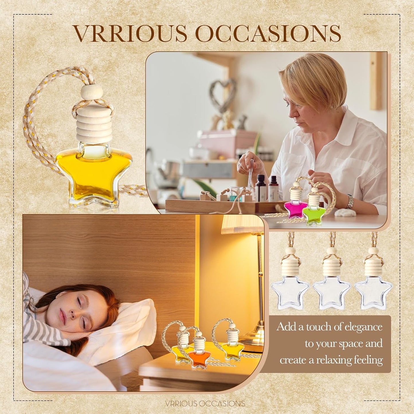 BBTO 50 Pcs Hanging Car Air Freshener Car Diffuser Bottles Empty Glass Perfume Bottle Freshener Diffuser Bottle Pendant for Essential Oil Fragrance Aromatherapy Bottle Ornament(Star)