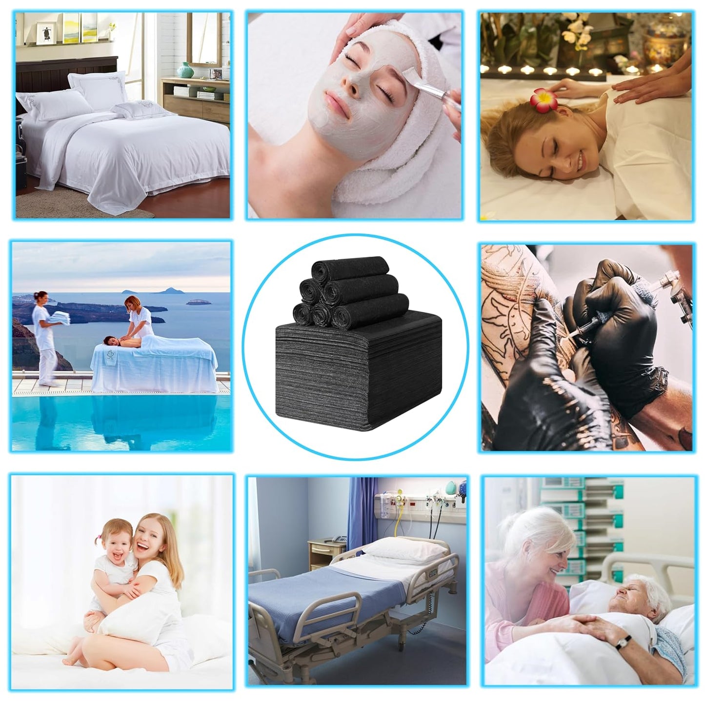 Disposable Bed Sheets 100 Pcs 31" x 71" Massage Table Sheets Non Woven Fabric SPA Bed Cover Breathable for Massage Beauty Tattoos(Black)