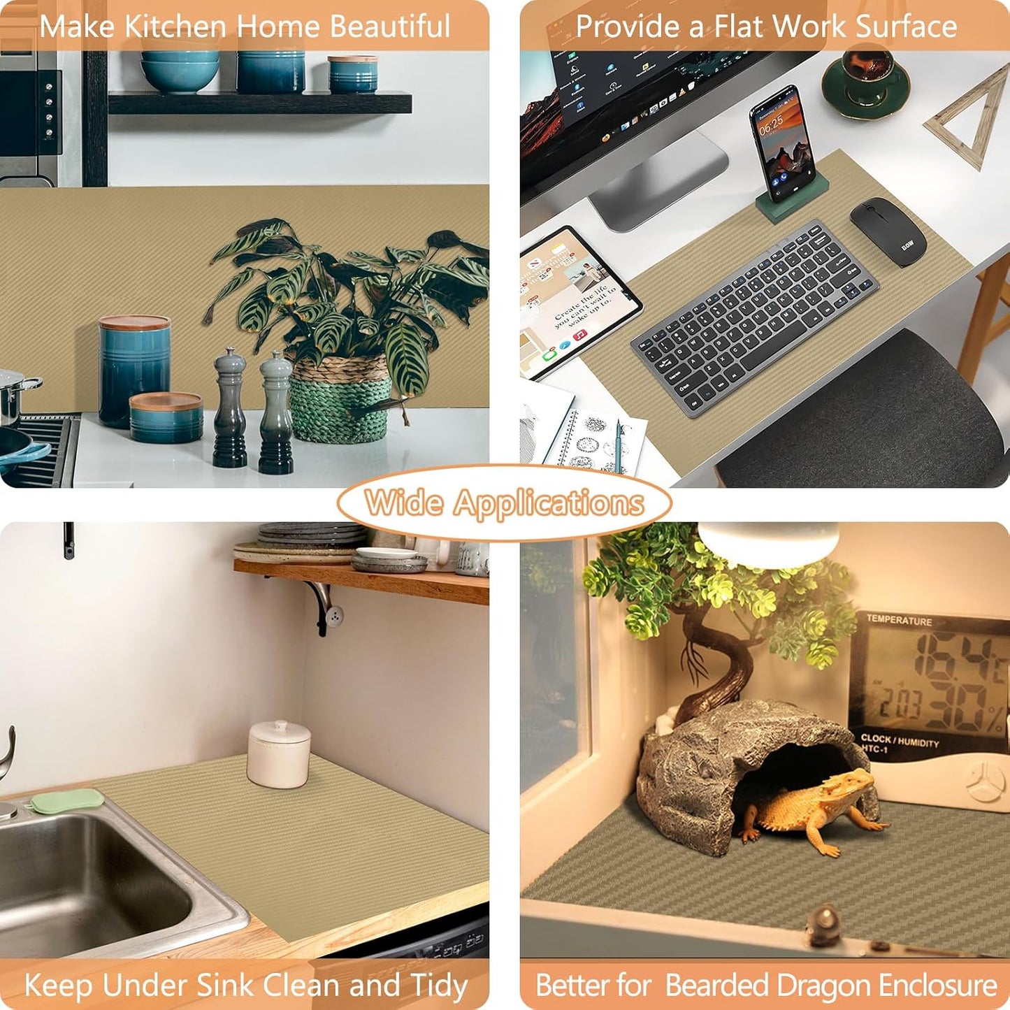 Self-Adhesive Shelf Liner Kitchen Liner, Waterproof Backed Paper Easy Peel and Stick Contact Liner Without Residue for Decor Your Desk Surface, Kitchen Countertops (Dark Khaki, 35.4 x 118.1 inches)