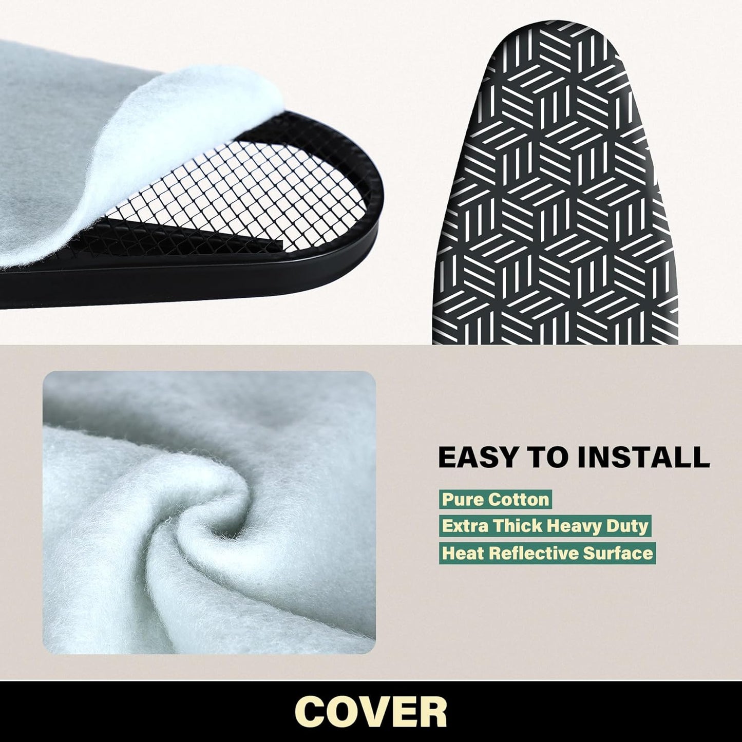 caius Ironing Board with Steam Iron Rest, 43"x13" Extra Thick Padded Cover, Compact and Space Saver Iron Board Full Size, Easy to Fold, Adjustable Height, Sturdy Metal Frame