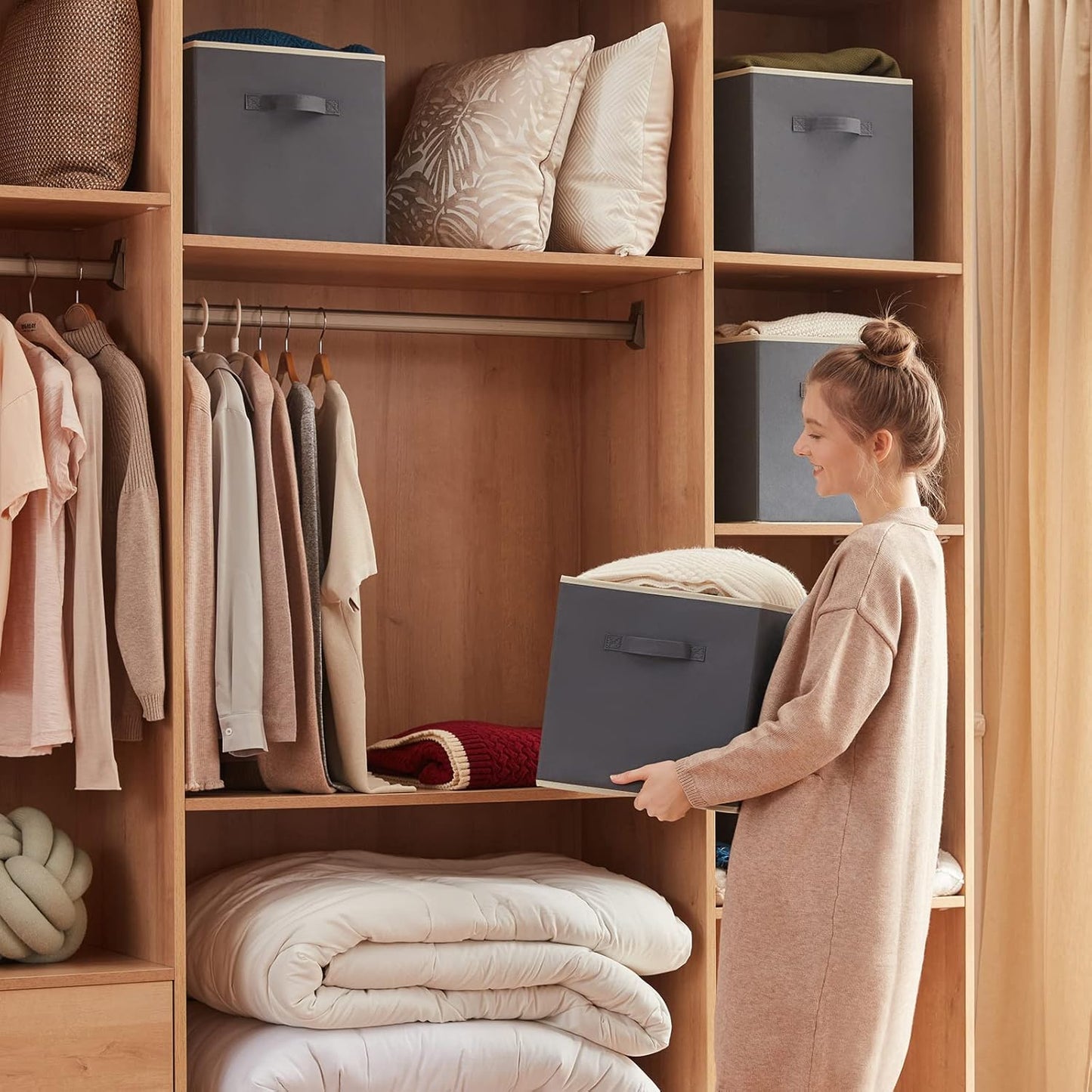 Lifewit 13 Inch Cube Storage Bins, Storage Cubes Foldable Medium Decorative Fabric Storage Baskets for Organizing Home Organizers with Handles for Shelves, Closet, Set of 8, 36L Grey