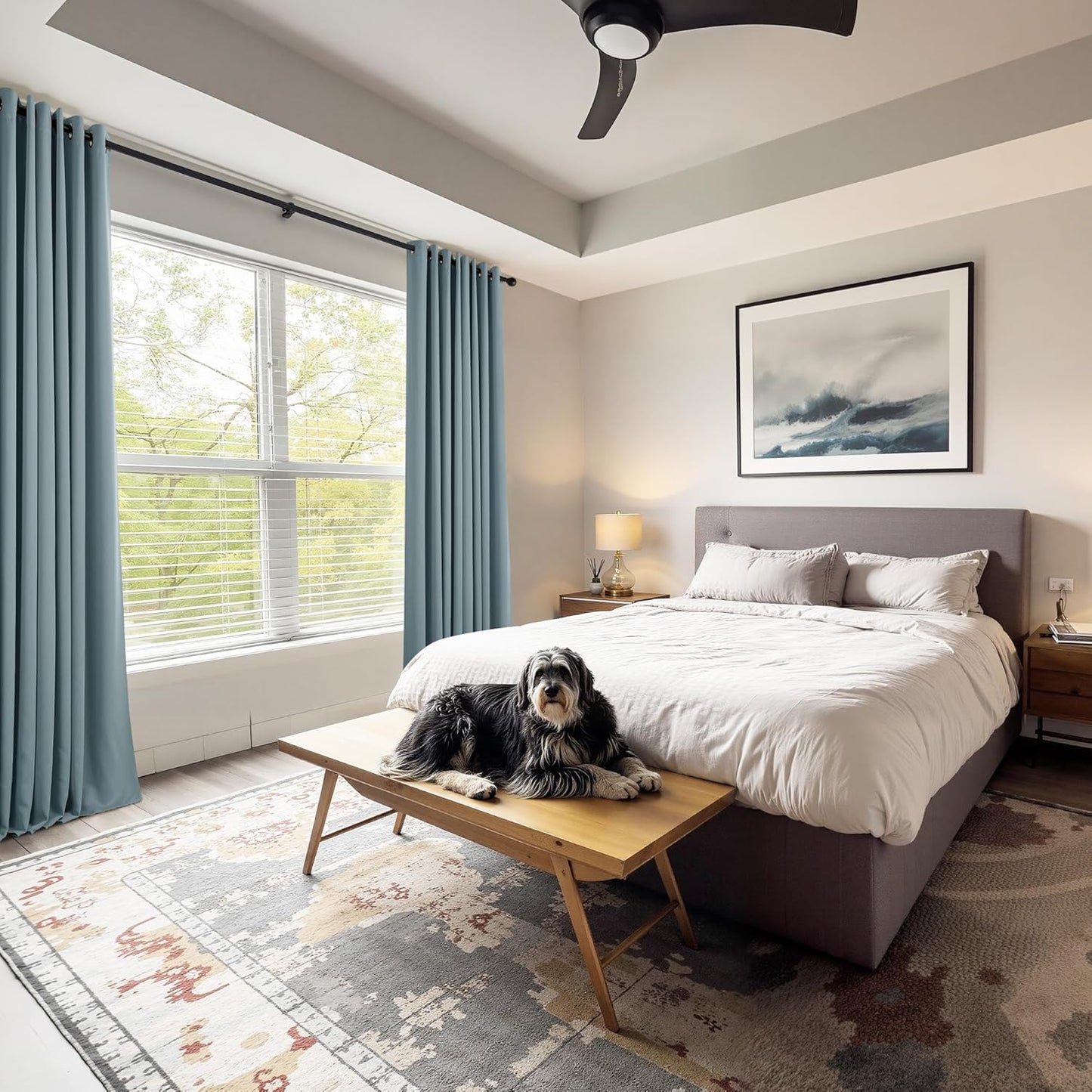 PONY DANCE Dusty Blue Short Blackout Curtains 36 inch Length for Kitchen, Privacy Small Black Out Grommet Half Window Drapes for Bathroom Cabinet Camper RV Bunk(W42 x L36 inch, 2 Panels)