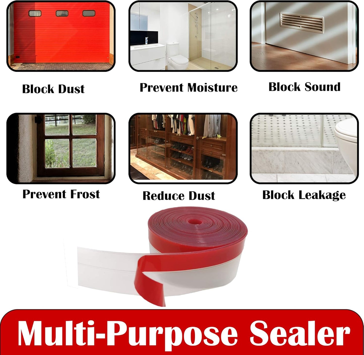 Clear Weather Stripping Tape, Door Draft Seal Silicone Strip. Enhanced with Thicker Strip and Stronger Adhesive Tape Backing. (Transparent, 10M Total, 2 Packs)