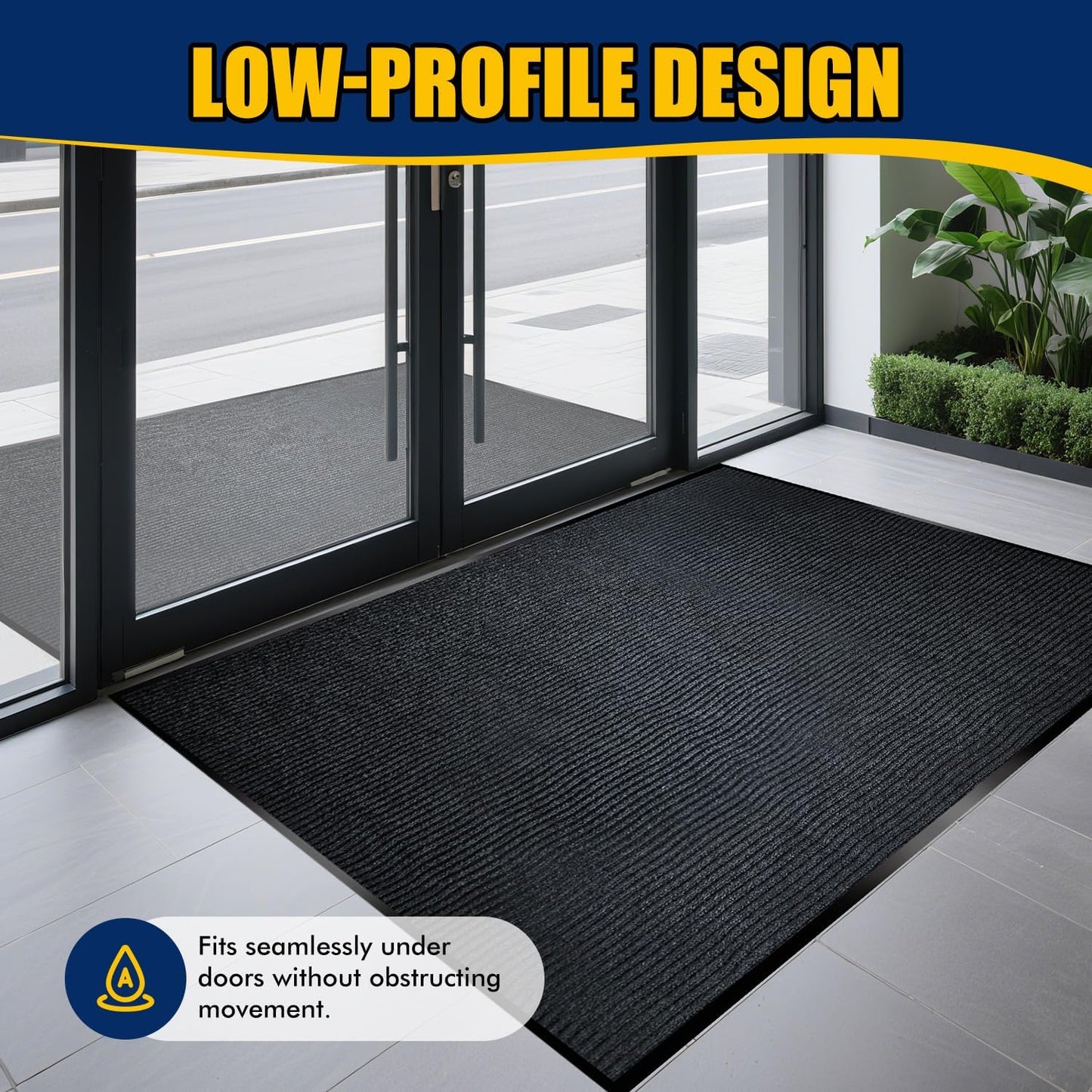 Extra Large Indoor/Outdoor Entrance Mat - 4 x 5 Feet, Rubber Border Door Mat, Waterproof, Low-Profile, Easy to Clean, Rubber Entry Mat,Commercial Floor Mat, Charcoal Grey