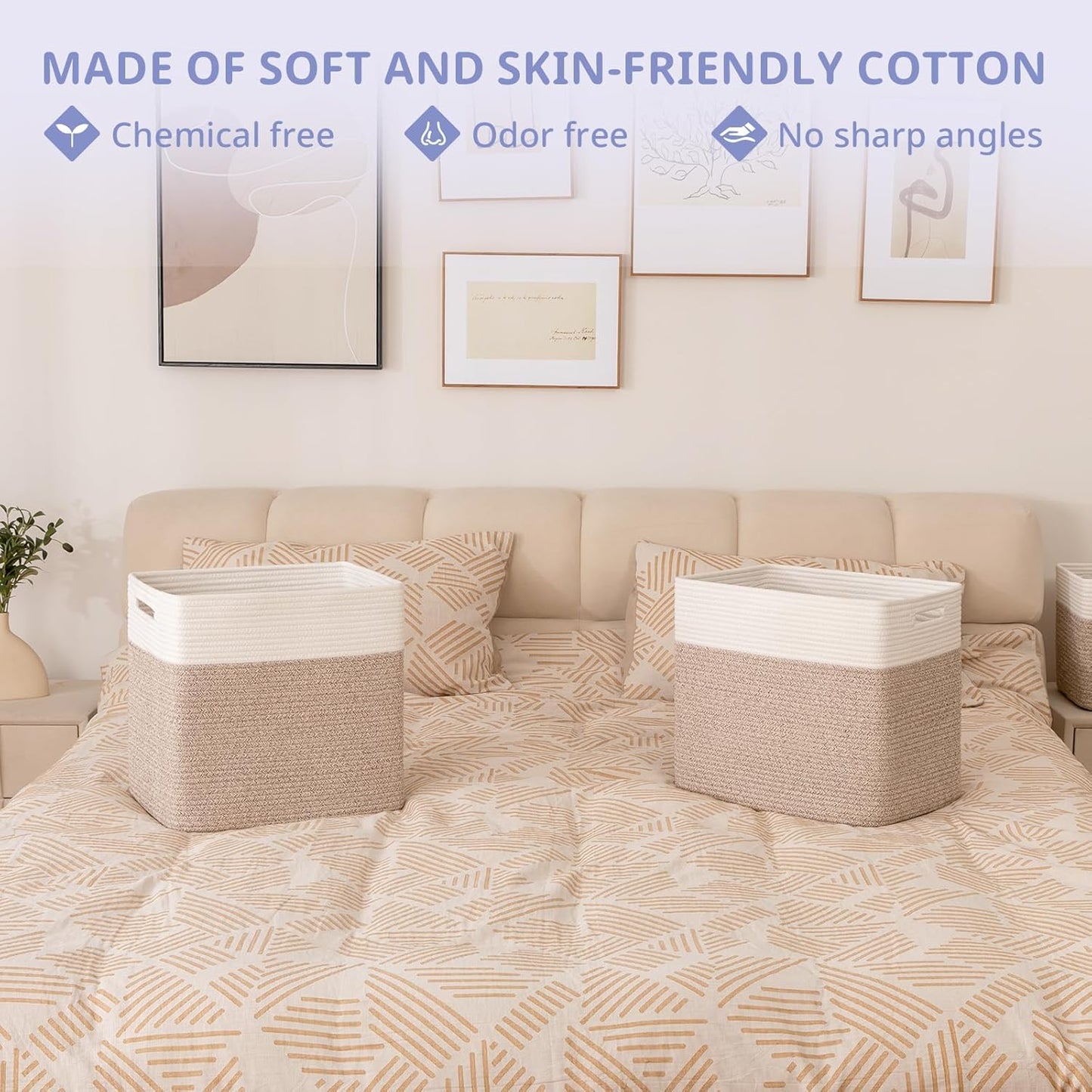 OIAHOMY Storage baskets for Shelf, Large Collapsible Storage Bins, Blanket Basket Living Room, 16.5 x 13 x 15 Inches-Pack of 2-Brown