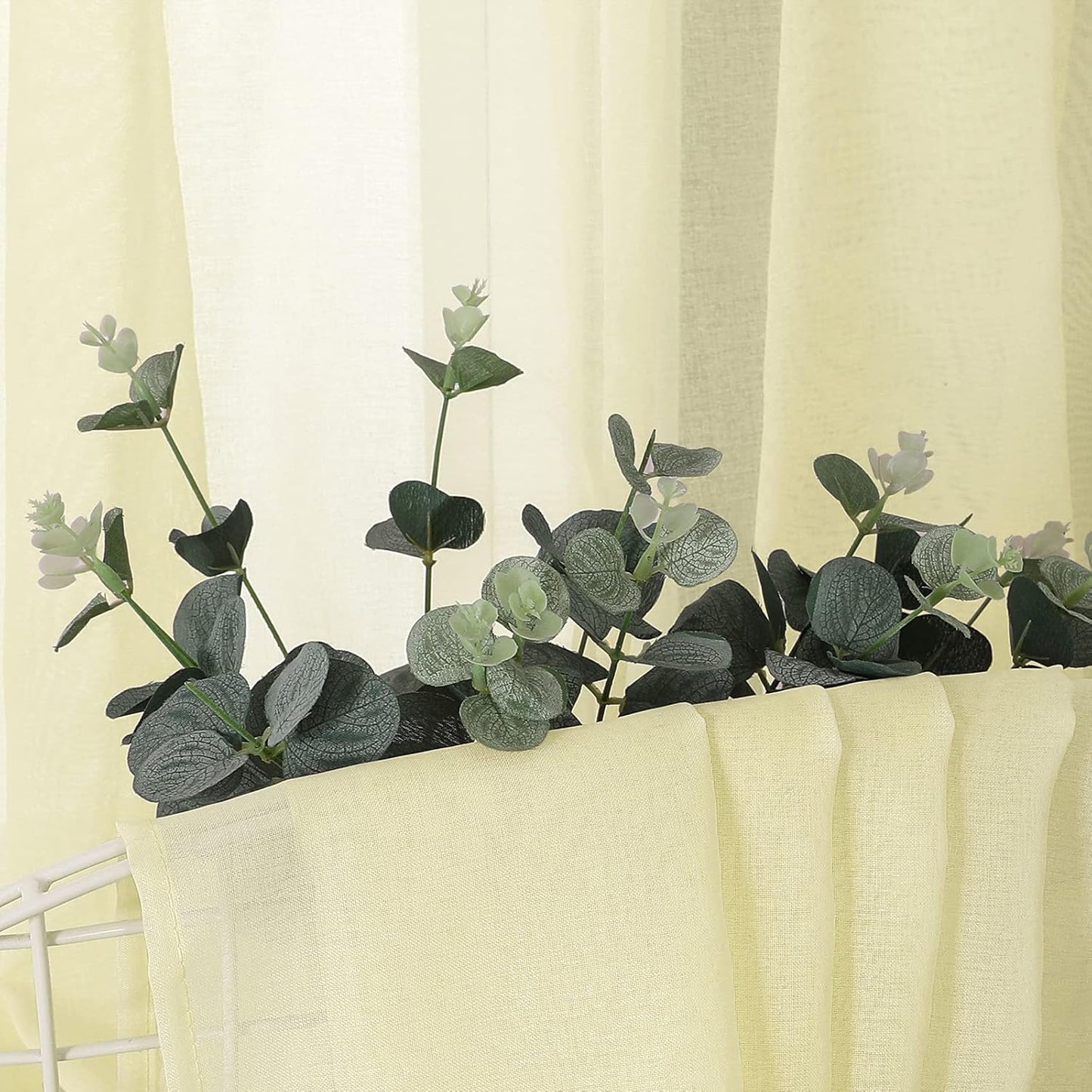 Tollpiz Short Sheer Tier Curtains Linen Textured Half Kitchen Curtain Sheers Light Filtering Rod Pocket Voile Small Curtain for Bathroom, 25 x 24 inches Long, Transparent Yellow, Set of 2 Panels