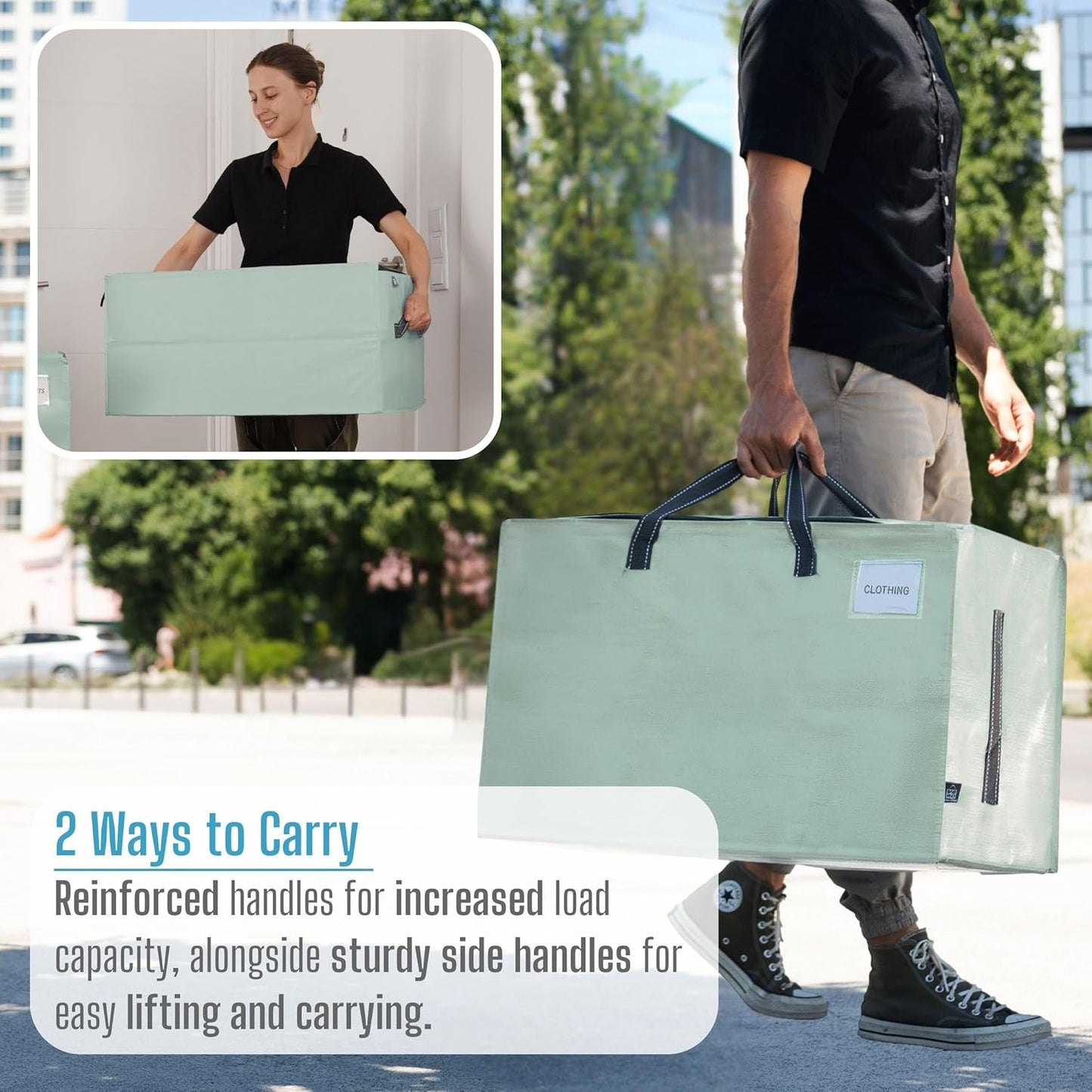 VENO 10 Pack Moving and Storage Bags, Heavy Duty, Alternative to Moving Boxes, Large Packing Totes Supplies for College Dorm Room with Zipper for Clothes, Wide Open Design (Shiny Light Green, 10 Pack)