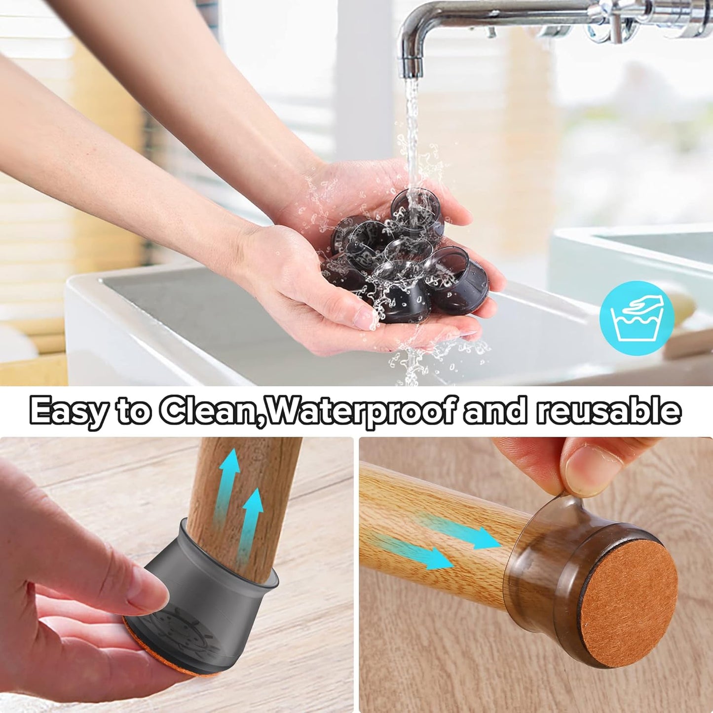 24PCS Upgraded Silicone Chair Leg Floor Protectors for Hardwood Floors, Furniture Sliders for Chair Legs, Felt Bottom Furniture Pads, Anti-Slip Round&Square Cap Covers to Scratch and Reduce Noise