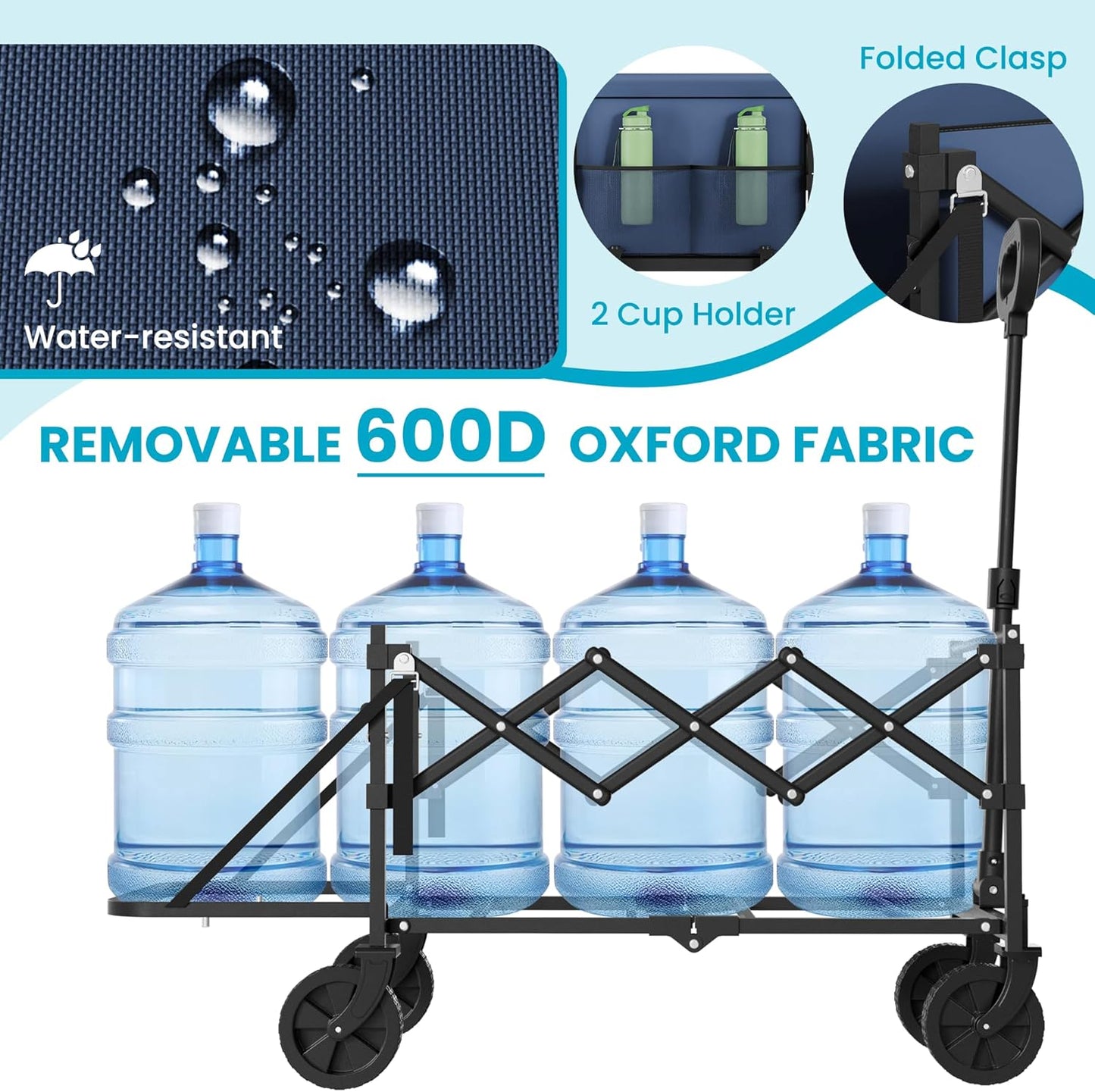 Collapsible Folding Wagon with Tailgate, Wagons Carts Foldable with 350lbs Capacity, Lightweight Portable Utility Wagon Cart for Shopping Camping Sports Garden (Navy)