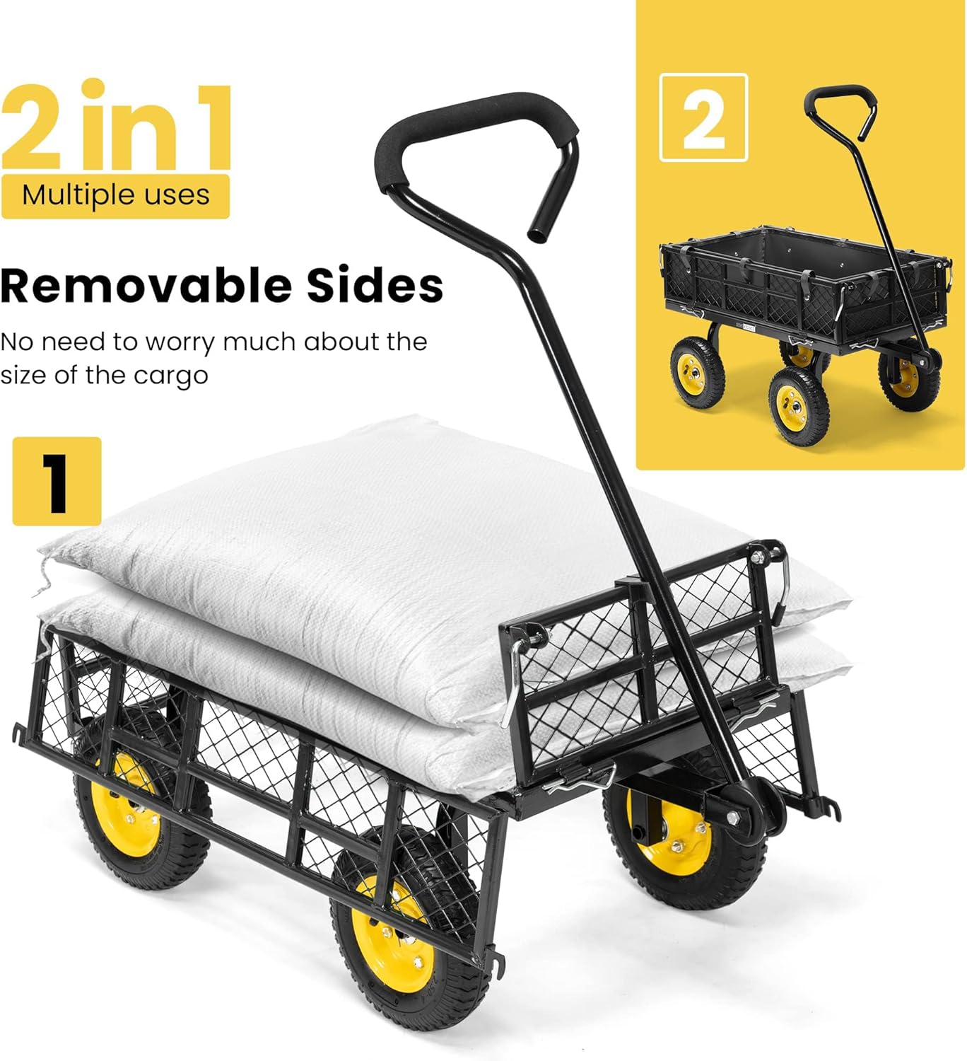 VIVOHOME Heavy Duty 400 Lbs Capacity Mesh Steel Garden Cart Folding Utility Wagon with Removable Sides Black