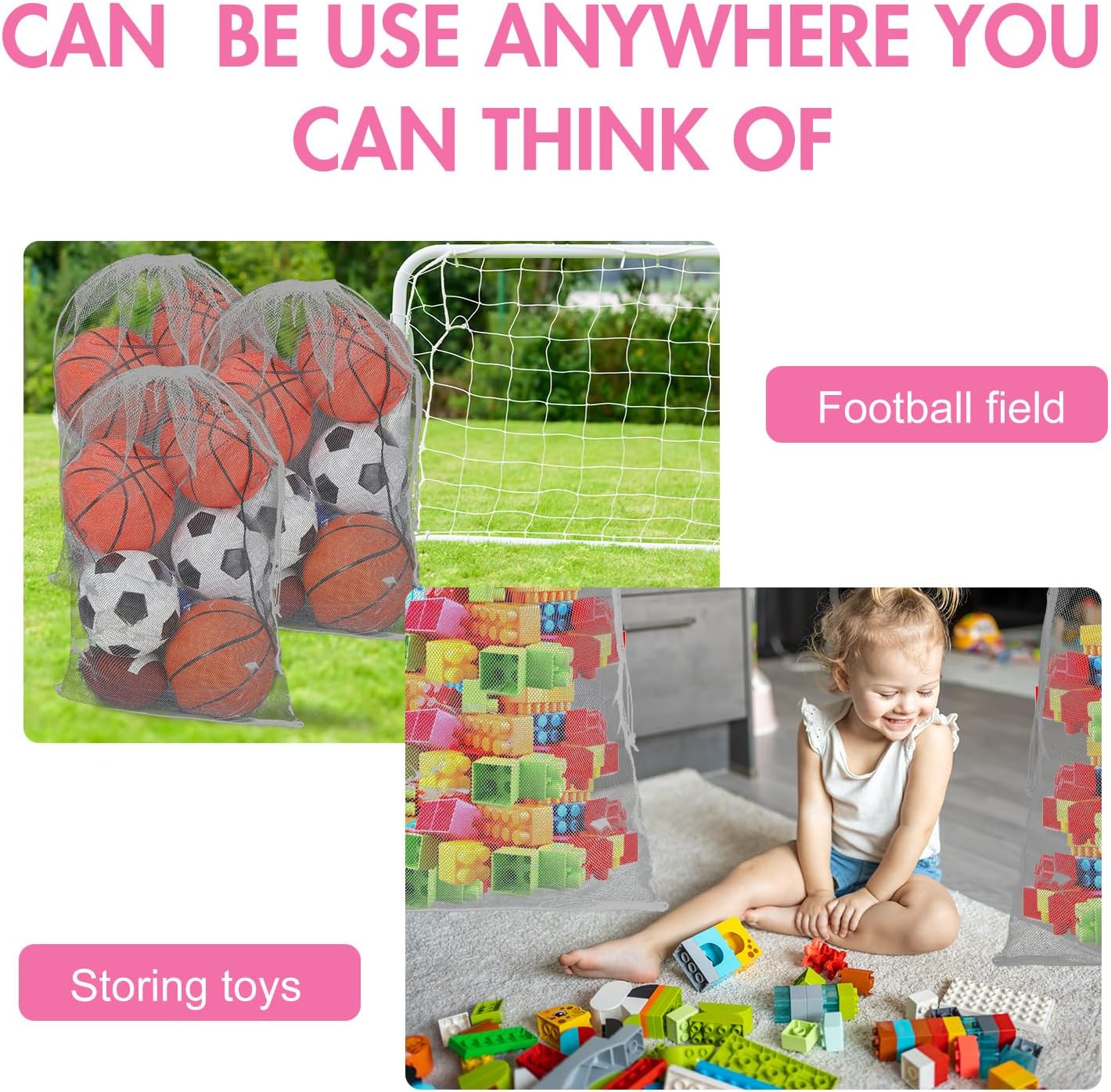 Berlune 30 Pack 24 x 36 Inches Large Mesh Bags for Laundry, Wash bags, Sturdy Mesh Material Closed with Drawstring, Factory, University, Dormitory, Travel and Apartment Dweller (Gray)