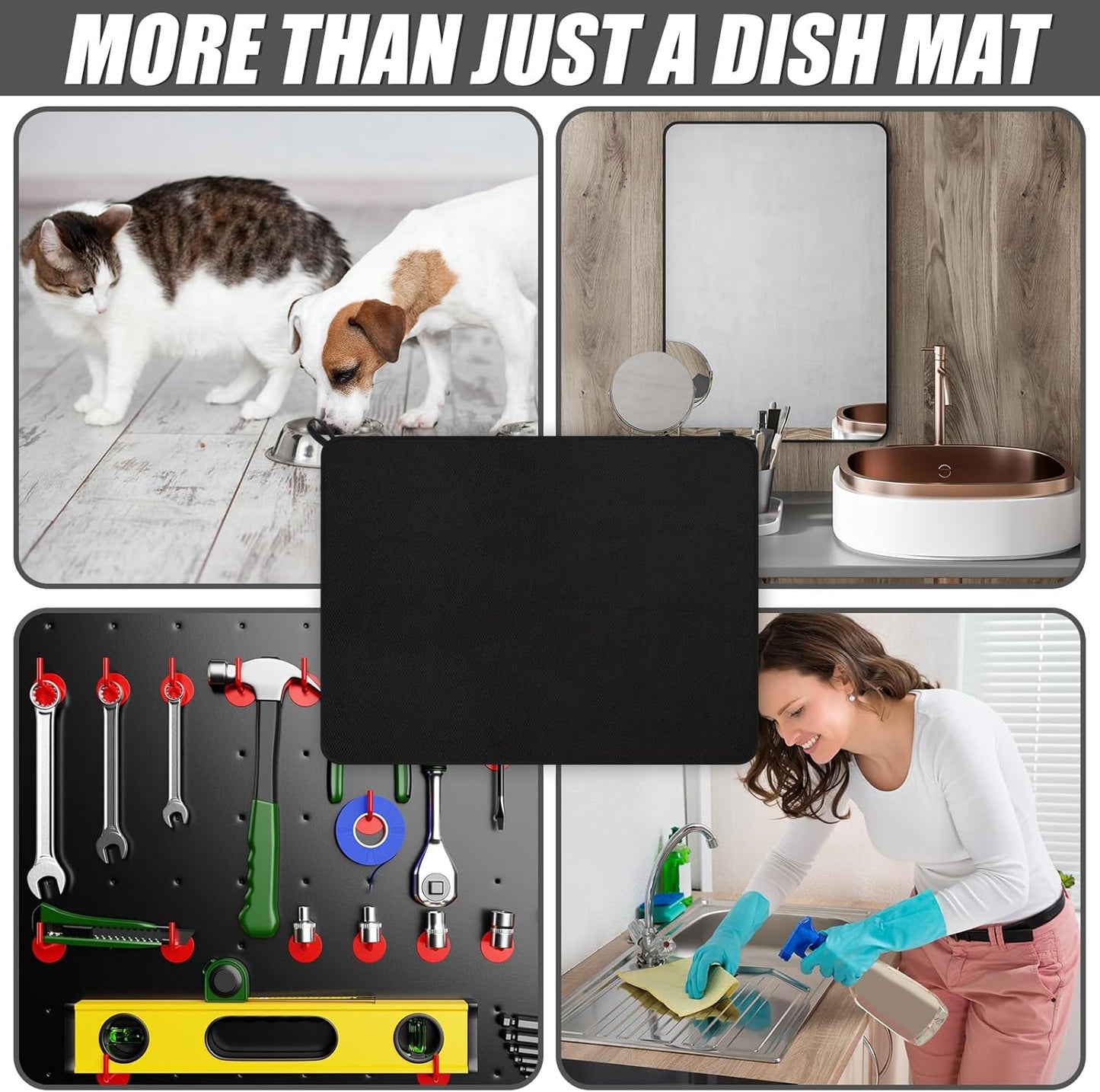 Hushee 2 Pack Extra Large Dish Drying Mat Microfiber Absorbent Dish Drying Pad Large Size Dishes Drainer Mats for Countertop, Sink, Refrigerator or Dryer (30 x 24 Inch,Black)