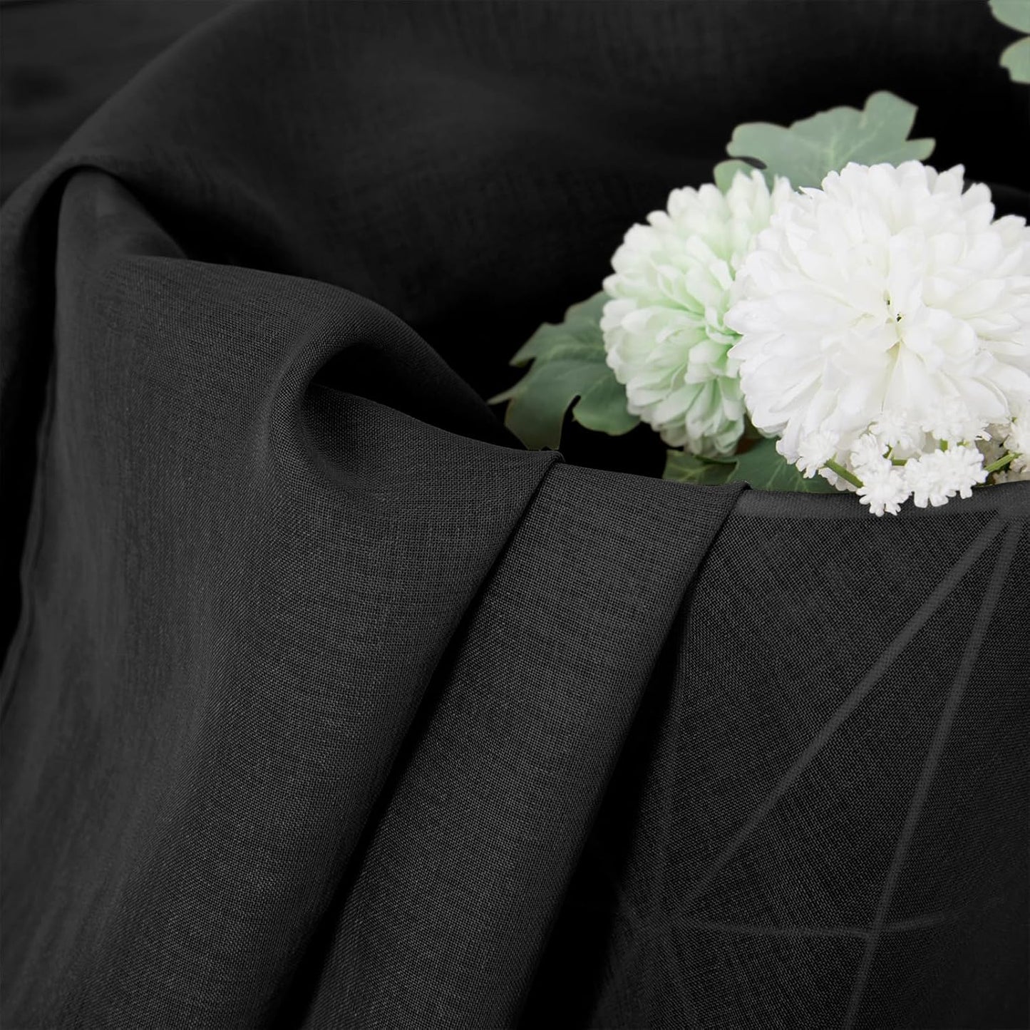 Tollpiz Sheer Curtains Bedroom Linen Textured Curtain Sheers Light Filtering Voile Rod Pocket Curtains for Living Room, 38 x 84 inches Long, Black, Set of 2 Panels