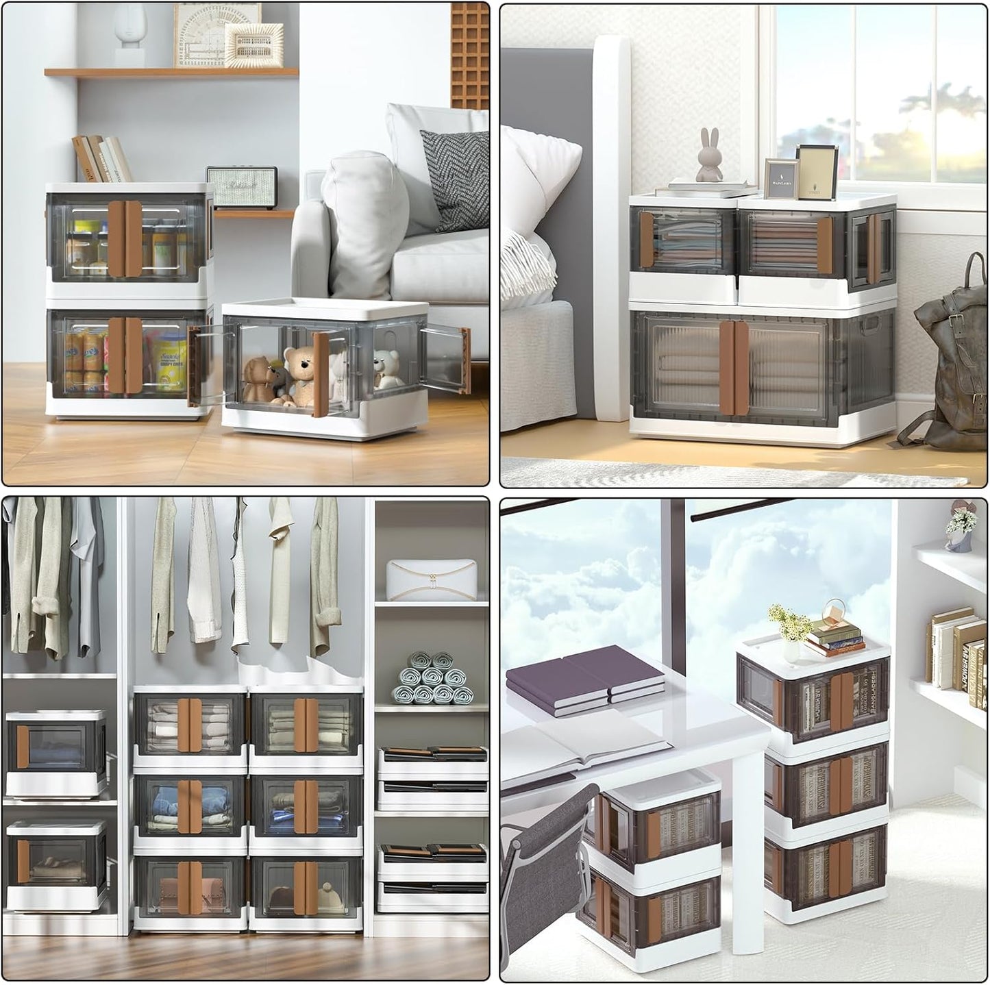 HAIXIN 4 Doors Opening Shelf Organizer, Foldable Closet Organizers and Storage, 6.86 Gal Cube Storage Bin with Wheels, Stackable Storage Box for Blanket Storage and Snack Organizers, 2 Pack