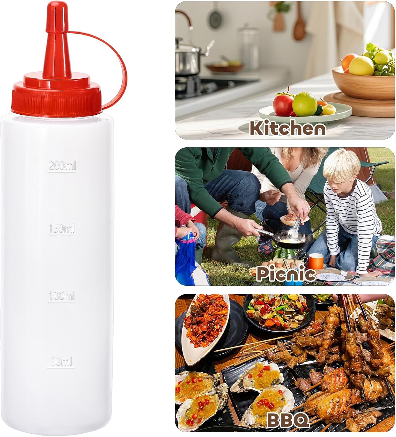 Condiment Squeeze Bottles Ketchup Dispenser, 4 Pack 8oz Squeeze Bottles for Liquids, Plastic Sauce Bottle with Cap Lid, Squirt Bottles for Sauces Liquids BBQ Dressing Pancake Art