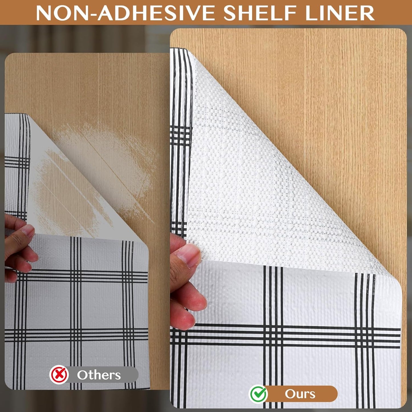 Non-Adhesive Shelf and Drawer Liner for Kitchen Cabinets, 12 in x 20FT Strong Non-Slip Cabinet Liners for Shelves, Refrigerator, Pantry Storage, Bathroom Closet, Easy to Clean, Stripes