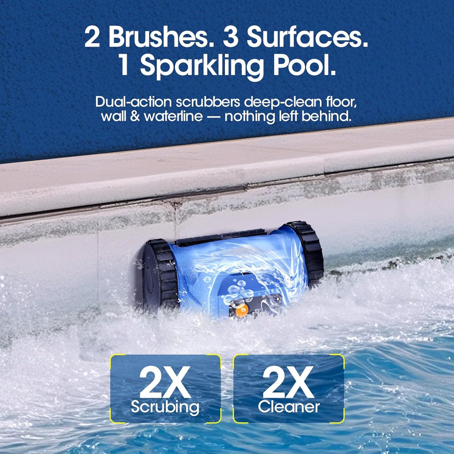 Cordless Robotic Pool Vacuum, Pool Cleaner with Track Drive & Sonar Navigation, 180W Brushless Motor, Wall & Waterline Climbing, 150-Min Runtime, for Inground & Above-Ground Pools up to 2150 Sq. Ft.