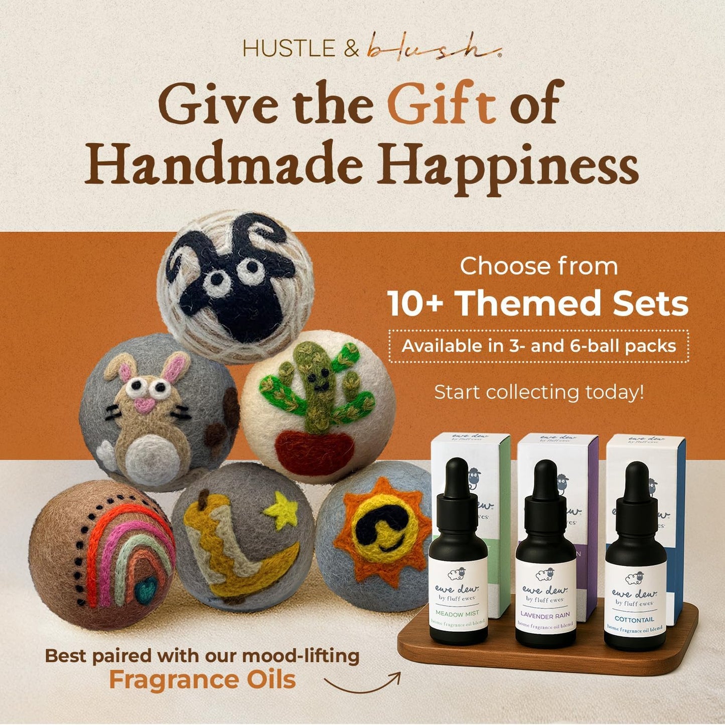 Fluff Ewes Wool Dryer Balls 6 Pack Premium New Zealand Wool Laundry Balls for Dryer, No Static Dryer Balls Laundry Reusable, XL Wool Dryer Balls Cute, Baby Dryer Balls for Dryers - Fun in The Sun