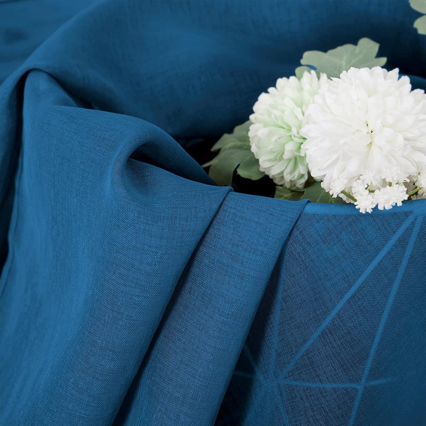 Tollpiz Sheer Curtains Bedroom Linen Textured Curtain Sheers Light Filtering Voile Rod Pocket Curtains for Living Room, 38 x 84 inches Long, Classic Blue, Set of 2 Panels