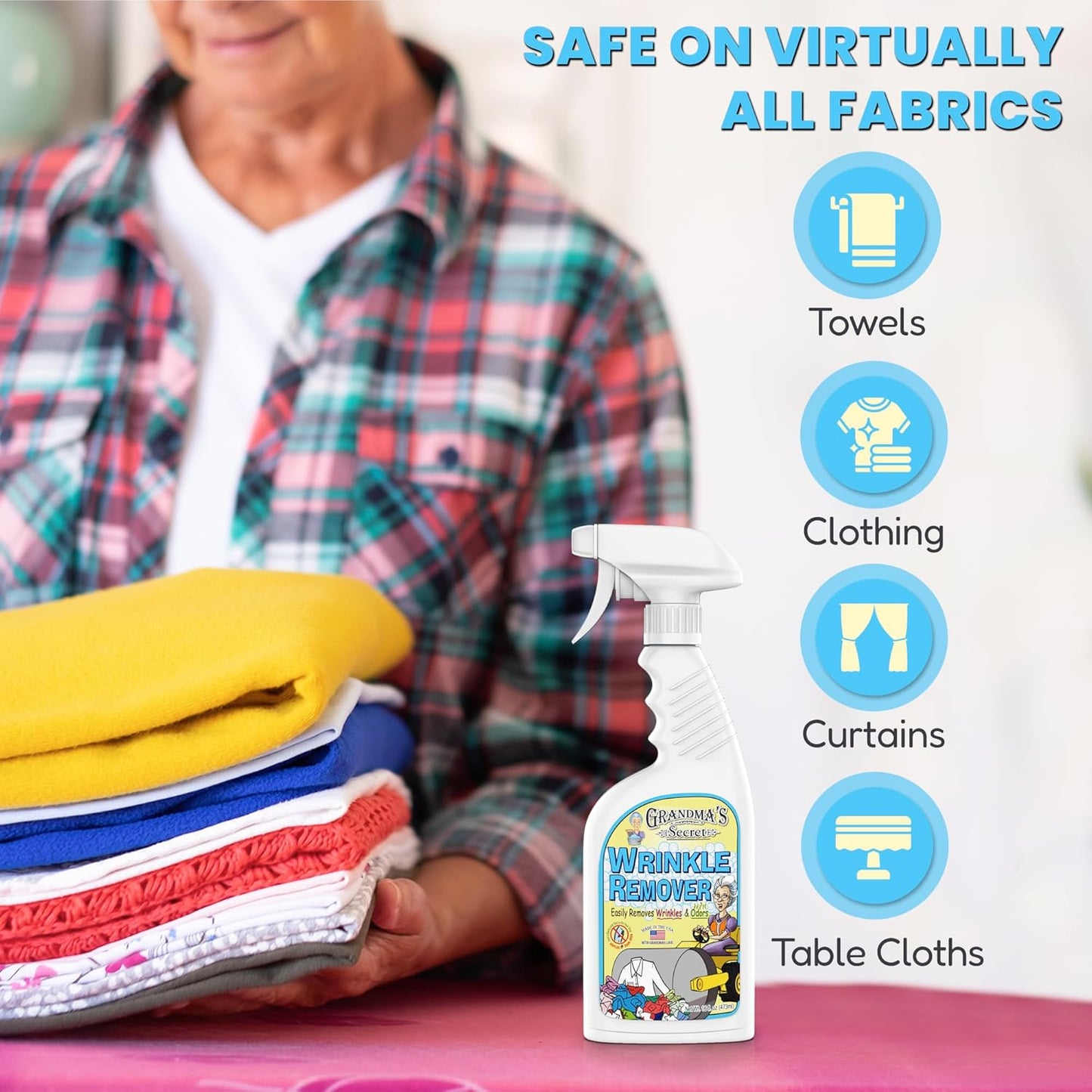 Grandma's Secret Wrinkle Remover Spray - Easily Removes Wrinkles & Odors - Wrinkle Release, Fabric Refresher Spray, Chlorine, Bleach and Toxin-Free - 16 Ounce