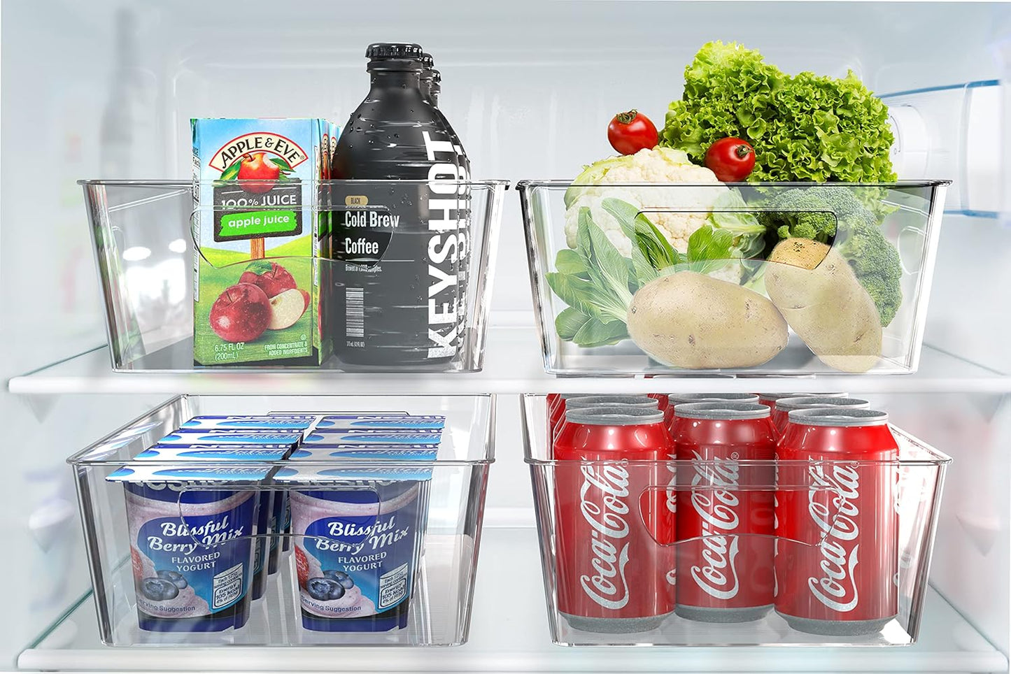 Simple Houseware 4 Pcs Kitchen Clear Bin Storage Organizer, 15" x 8" x 3.75"