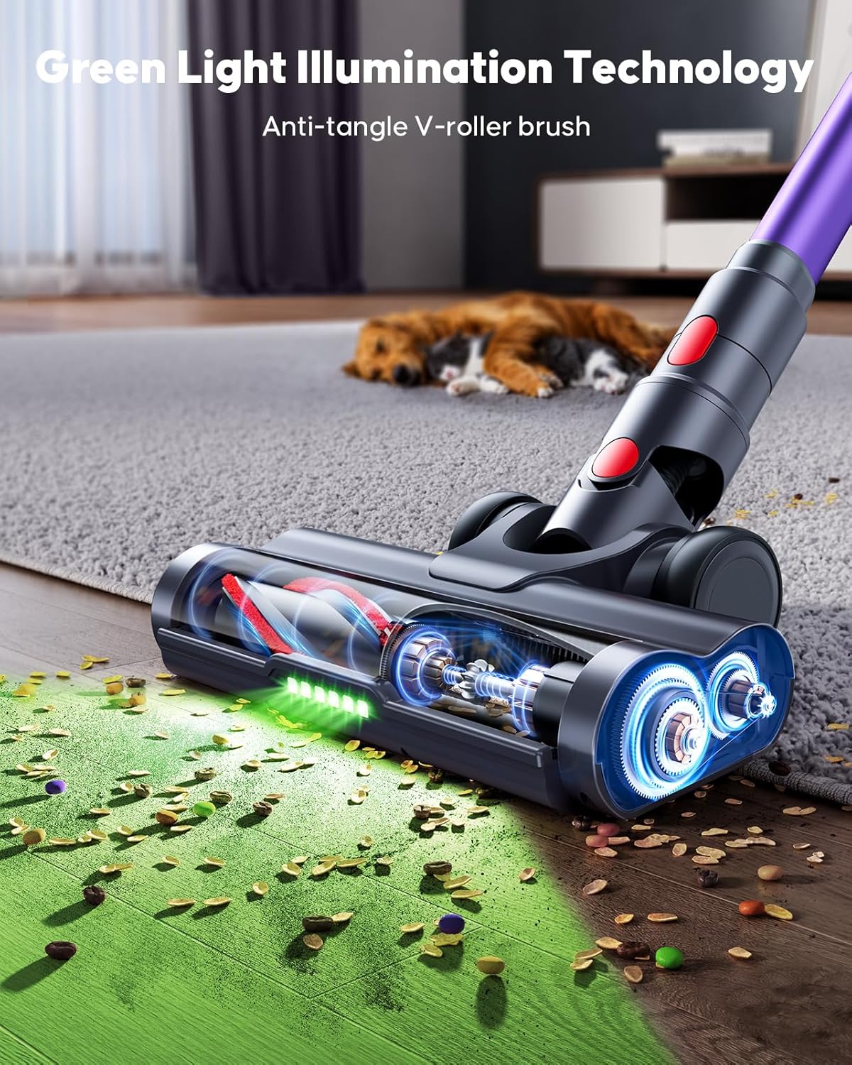 Cordless Vacuum Cleaner, 600W 50Kpa Stick Vacuum Cleaner with 65mins Rechargeable Battery, Anti-Tangle Brush, Build-in Aromatherapy, Handheld Vacuum Cleaners for Home/Pet Hair/Carpets/Floors