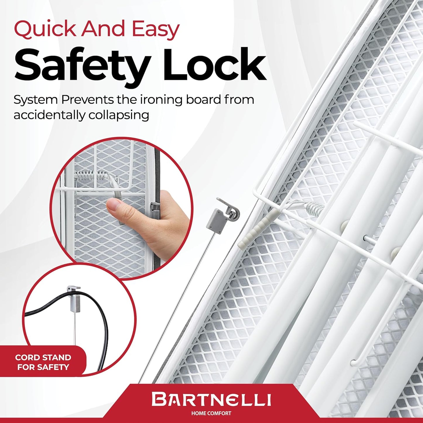 Bartnelli Extra Wide Pro Ironing Board 19x48 Ironing Surface with Iron Rest, Cord Holder, Shelf and 4 Layer Heat Resistant Cover and Pad