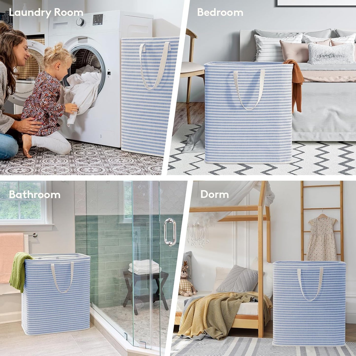 Lifewit 2 Pack Laundry Hamper Large Collapsible Laundry Baskets, Freestanding Waterproof Clothes Hamper with Easy Carry Handles in Laundry Room Bedroom Bathroom College Dorm for Adults, Blue, 2 x 100L