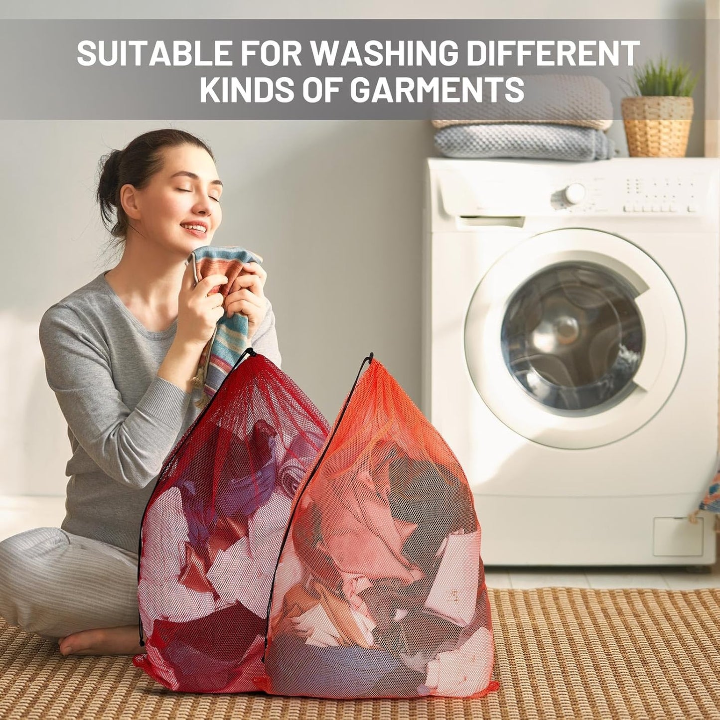 Berlune 12 Pcs Large Laundry Bag Colorful Extra Large Mesh Laundry Bag Bulk with Drawstring Heavy Duty Mesh Machine Washable Drawstring Pouch (38 * 26in)