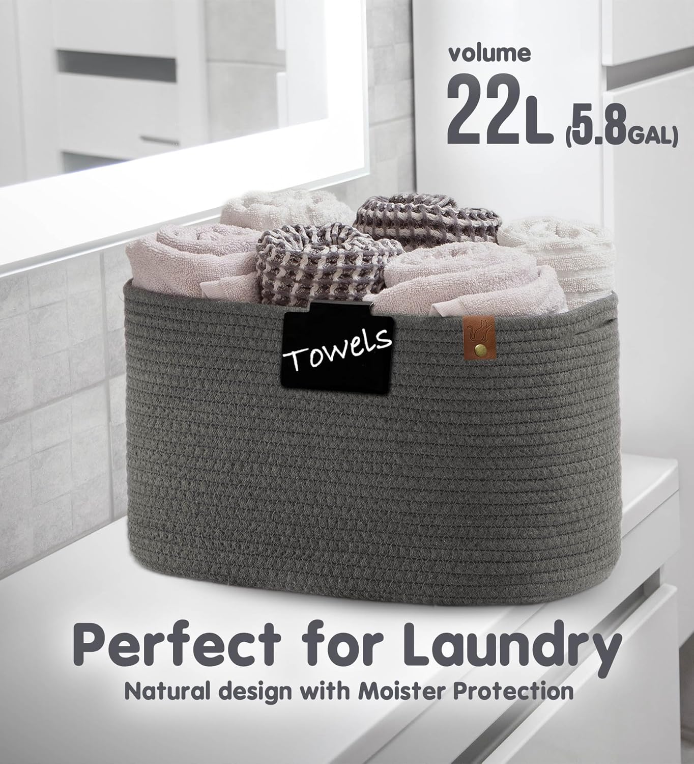 CHAT BLANC Cotton Rope Baskets for Organizing | Storage Baskets for Shelves | Rope Basket for Storage, Small Laundry Woven Baskets for Dog Toy Bin, Baby items, Graphite 3 Pack