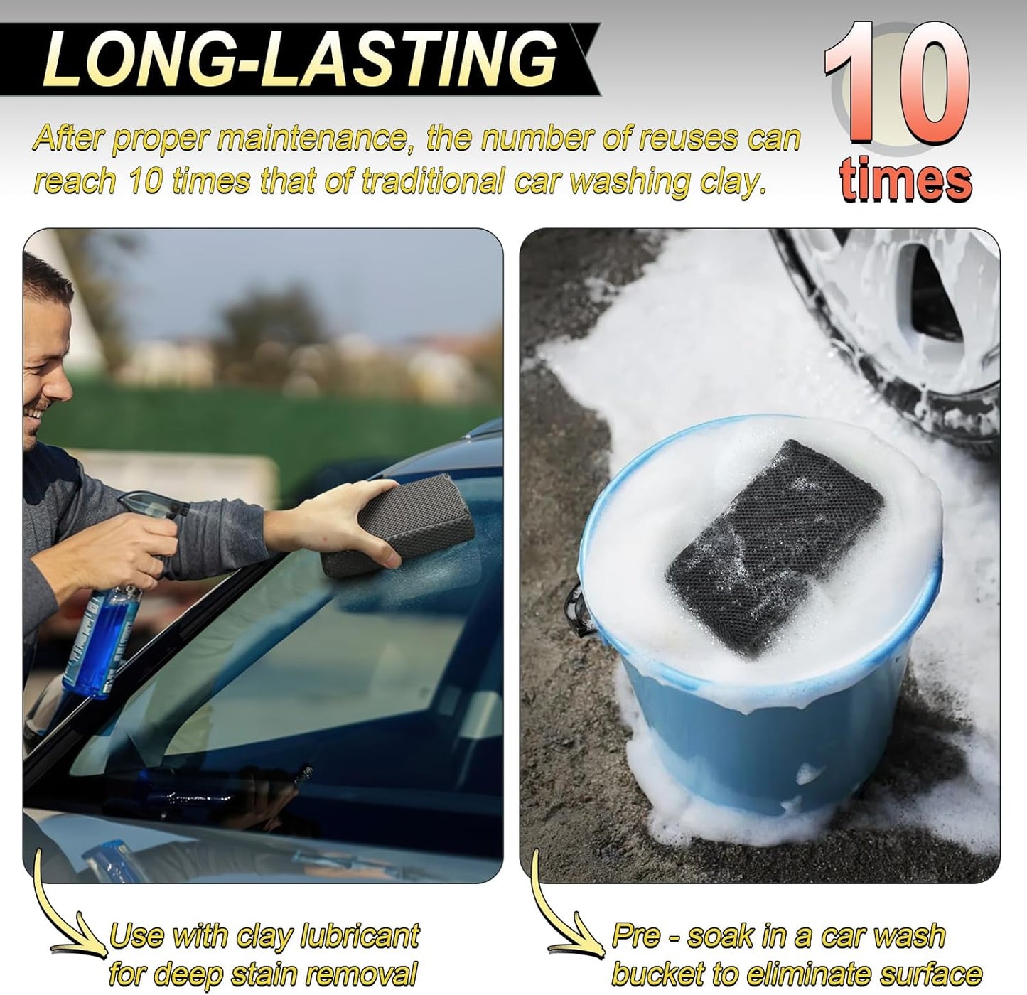 Car Wash Sponge,Dual Sided Car Clay Scrubber for Fast and Effective Removal of Paint,Light Overspray So On,Scrubbing and Clay Work,2-Pack