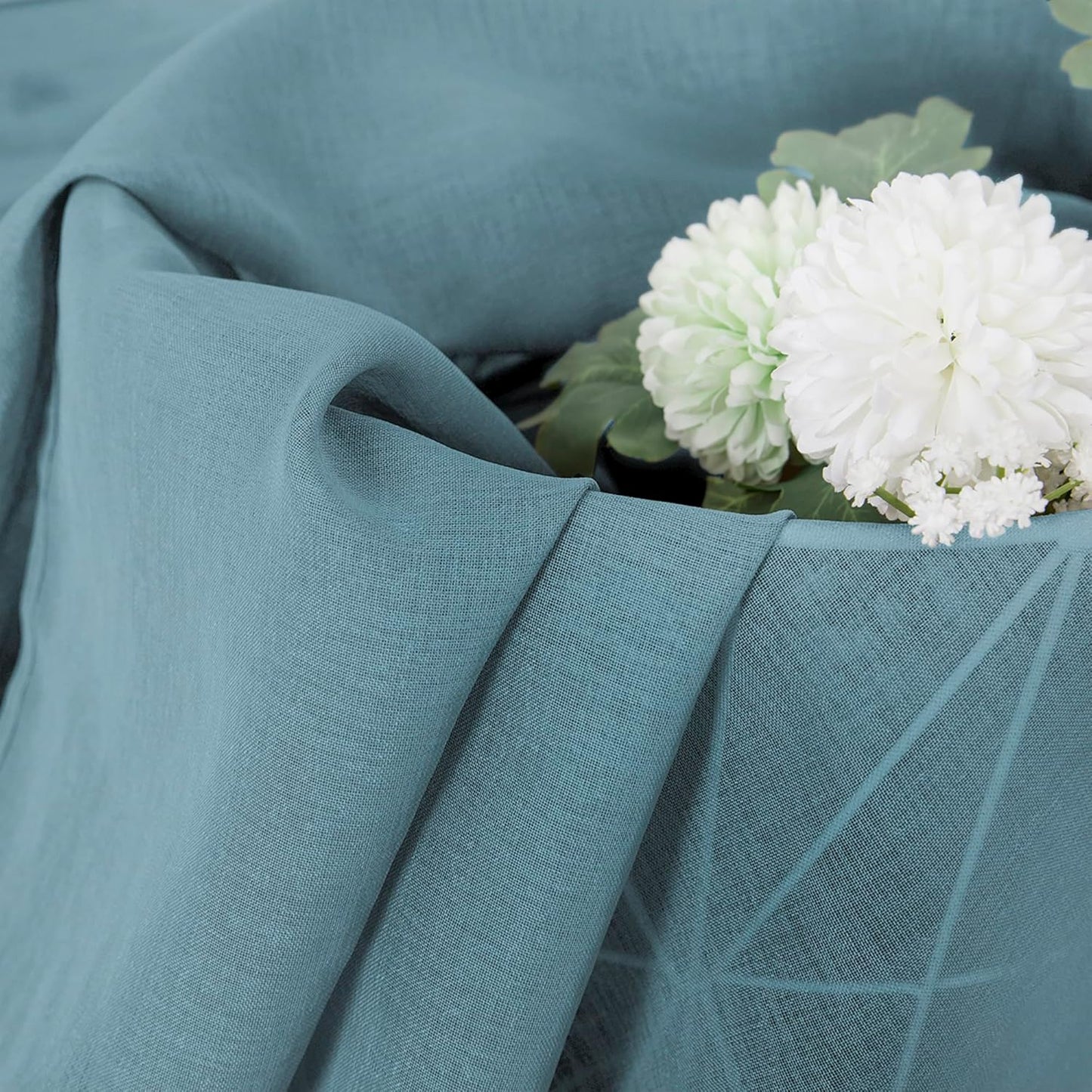 Tollpiz Sheer Curtains Living Room Linen Textured Curtain Sheers Light Filtering Voile Rod Pocket Curtains for Bedroom, 38 x 63 inches Long, Dusty Blue, Set of 2 Panels