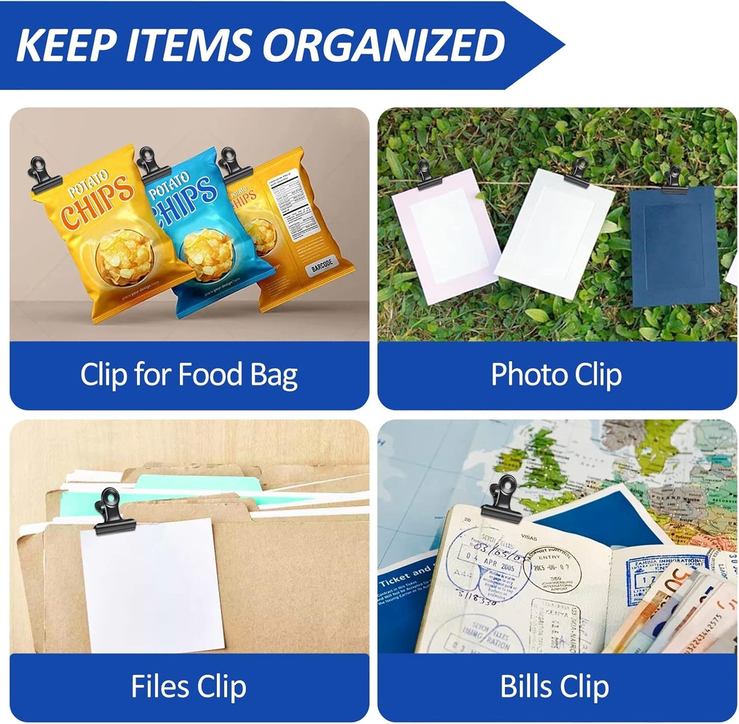 30 Pack Bulldog Clips 1.25 Inches Small Hinge Paper Clips Metal Hinge Clips for Crafts, Food Bags, Drawings, Photos at Home Kitchen & Office Usage, Black, 31mm