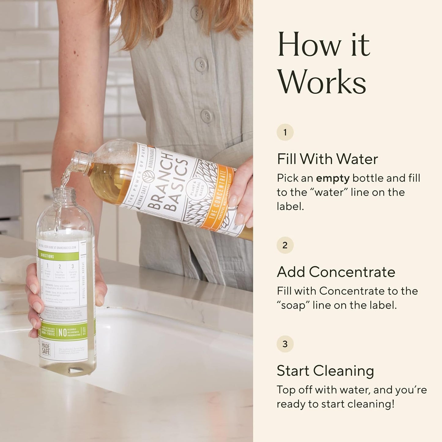 Branch Basics Concentrate REFILL- Multi-surface All Purpose Cleaner Concentrate - Laundry, Kitchen, and Bathroom Cleaner (33.8 Oz) Fragrance-Free