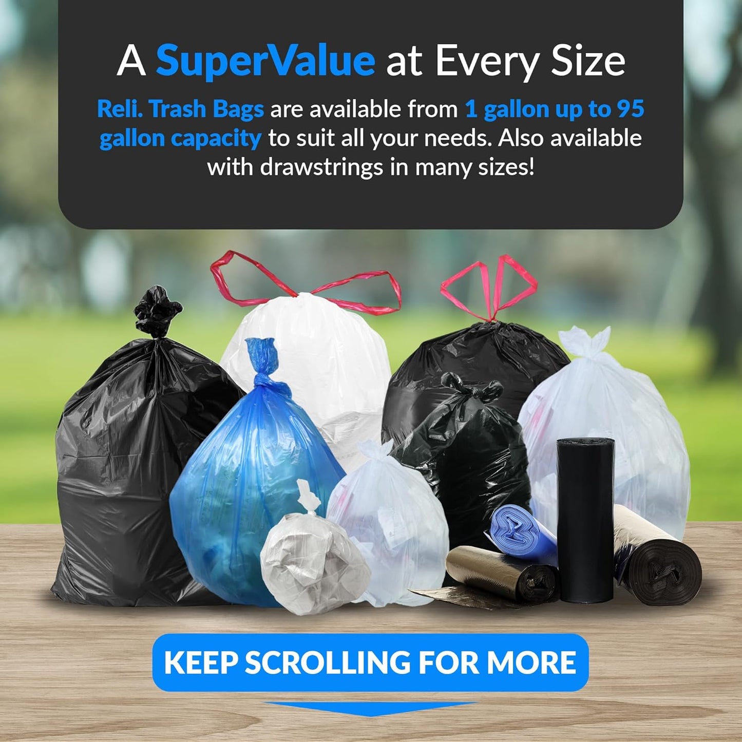 Reli. 40 to 45 Gallon Trash Bags Heavy Duty | 250 Trash Bags | Super Sizeable, Black, Garbage for Serious Cleanup