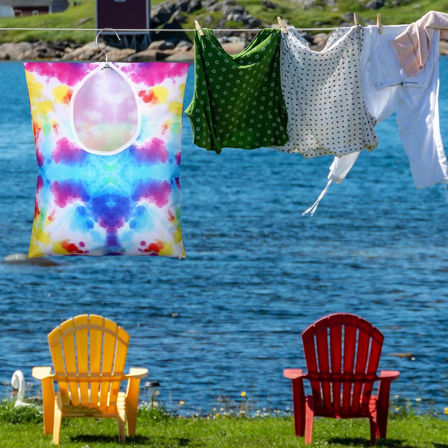 Woanger 2 Pcs Clothes Pin Bag Clothespin Holder 15 x 11 in to Hang on Line Clothes Pin Hanging Bag for Clothesline Outdoor Storage Organizer Basket with Large Opening(Bright Style)