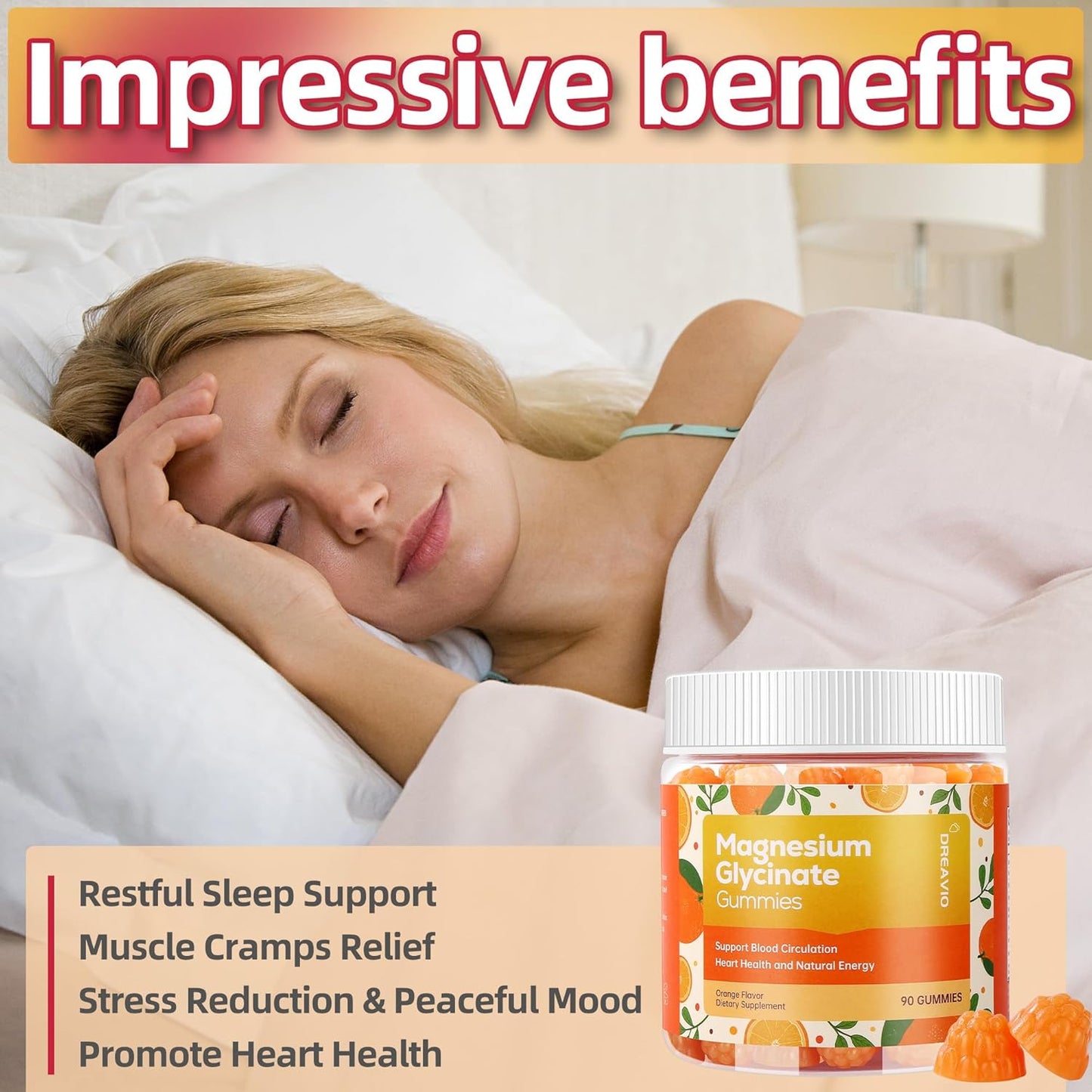 90 Count Magnesium Glycinate Gummies 400mg w/Ashwagandha Supplement - Sugar Free Zinc Magnesium Glycinate Supplement Ashwagandha Gummies for Adults Orange Flavor