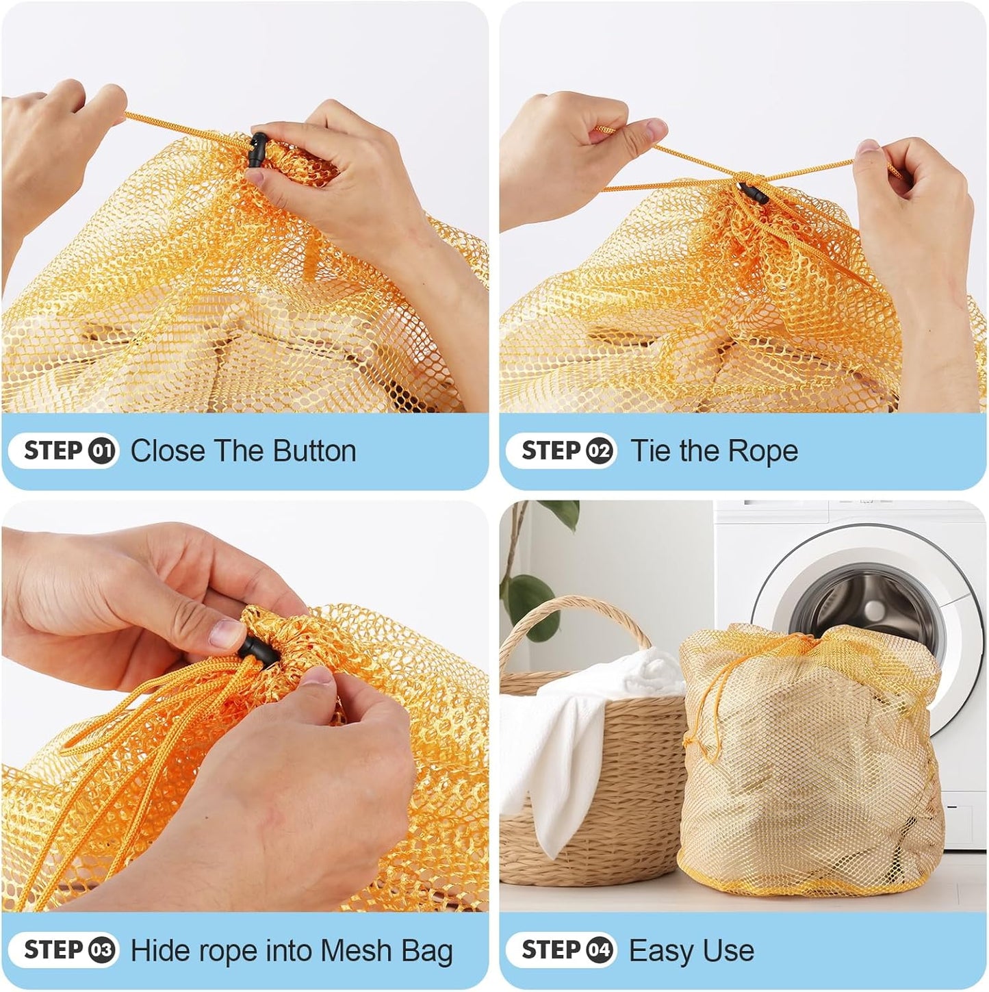 3Pcs Mesh Laundry Bags Washing Machine Mesh Wash Bags Jumbo for Delicates Clothes,Bed Linen,Toys with Drawstring Closure Sturdy(3 XXLarge 28 x 26 Inches, Yellow)